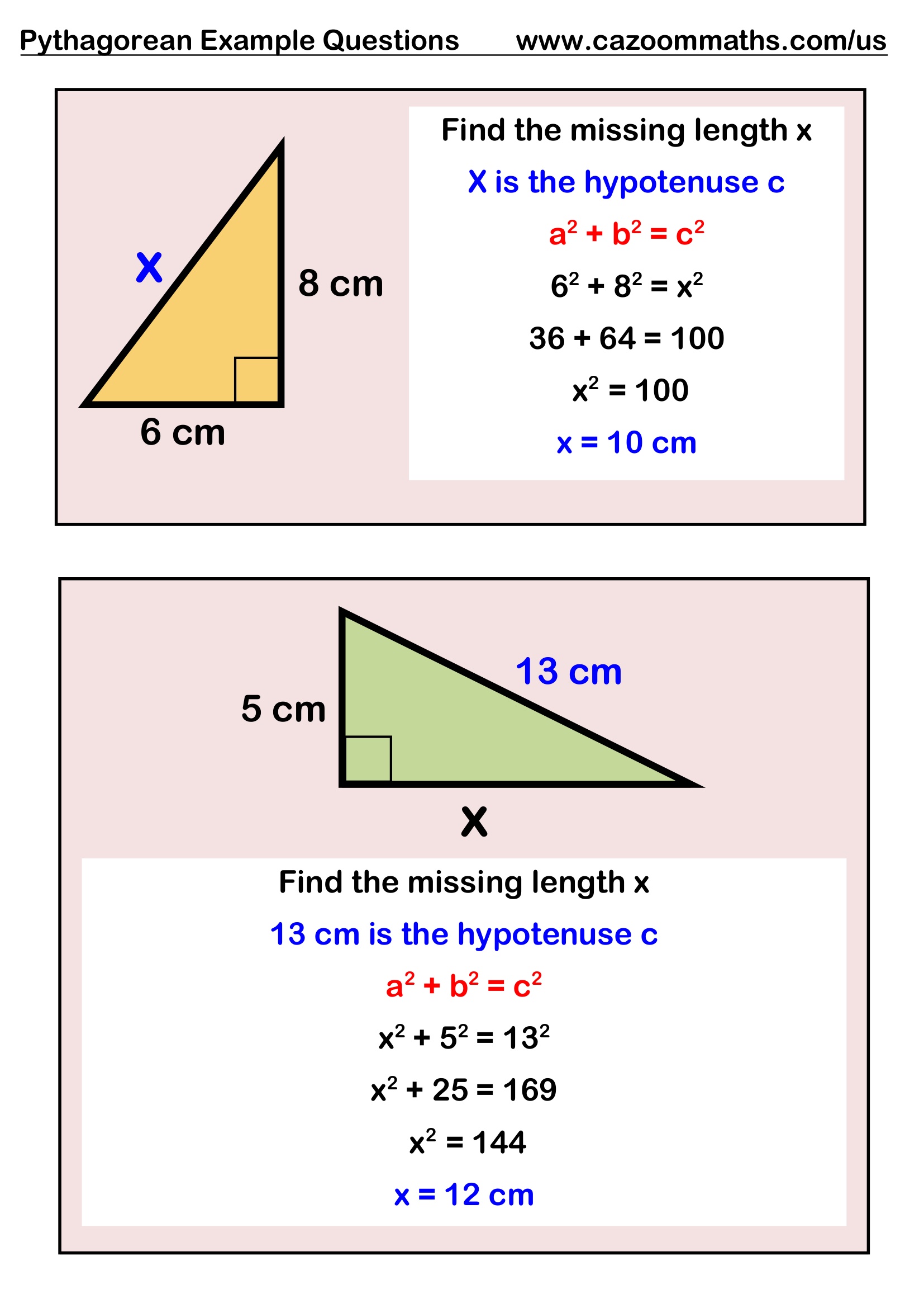 Preview of Pythagoras Example Questions
