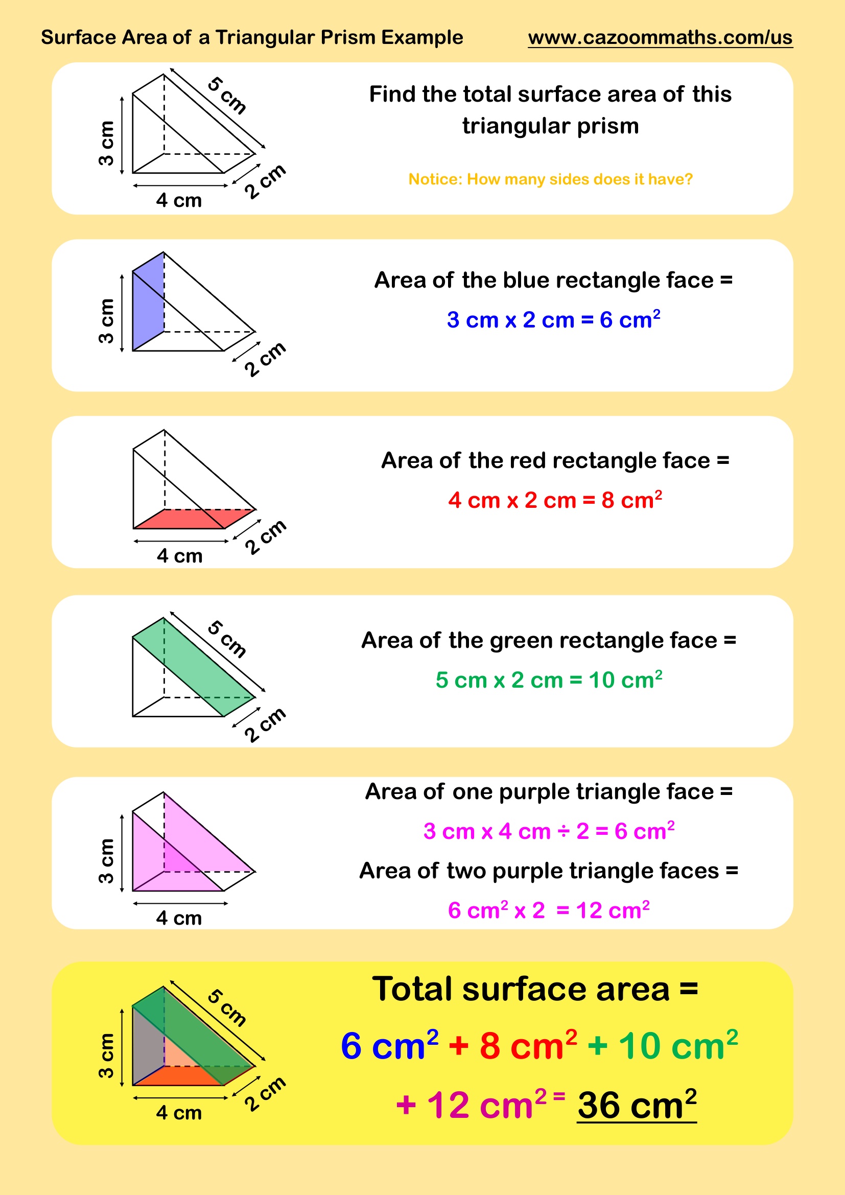 Preview of Surface Area of a Triangular Prism Example