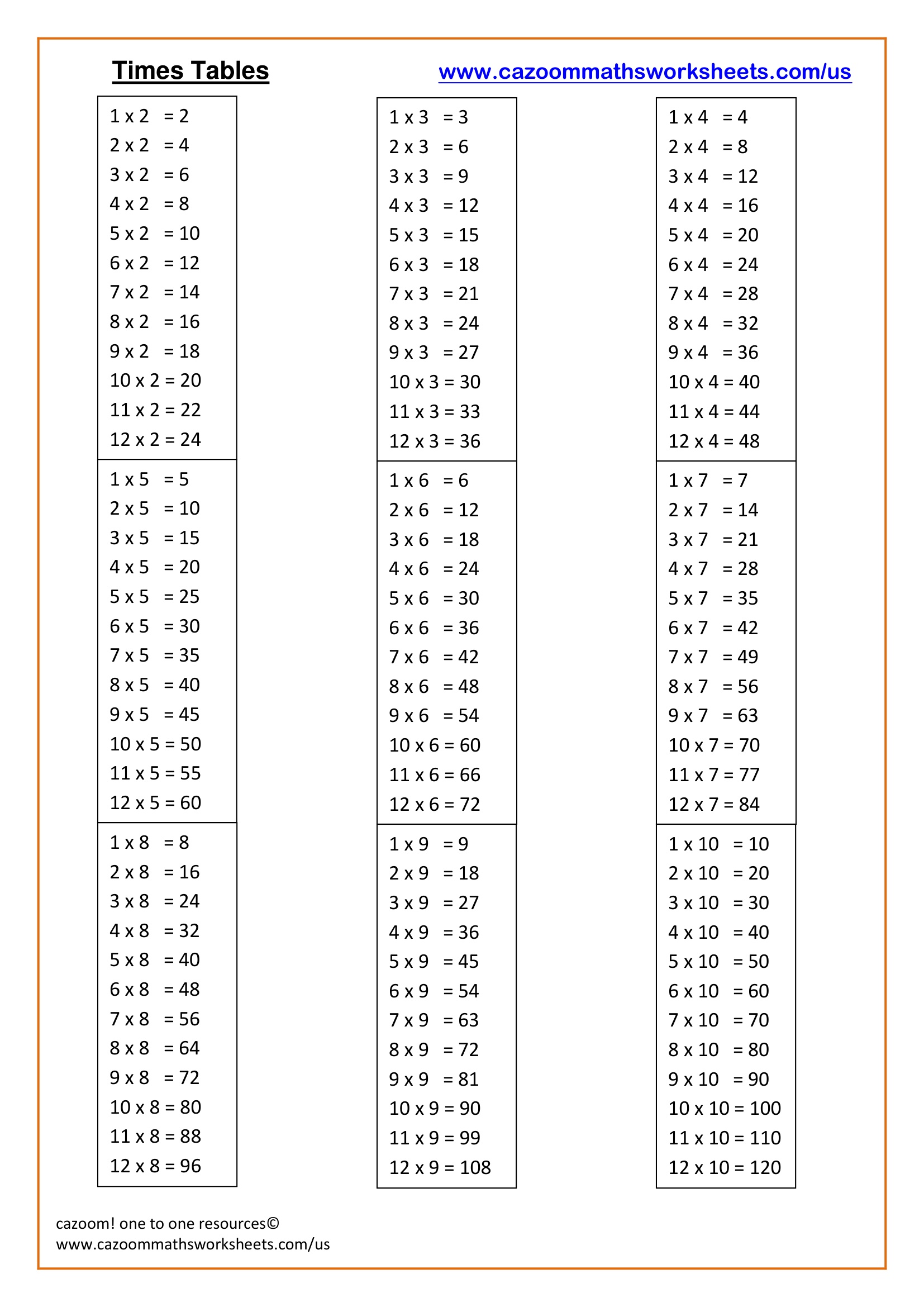 Preview of Times Tables