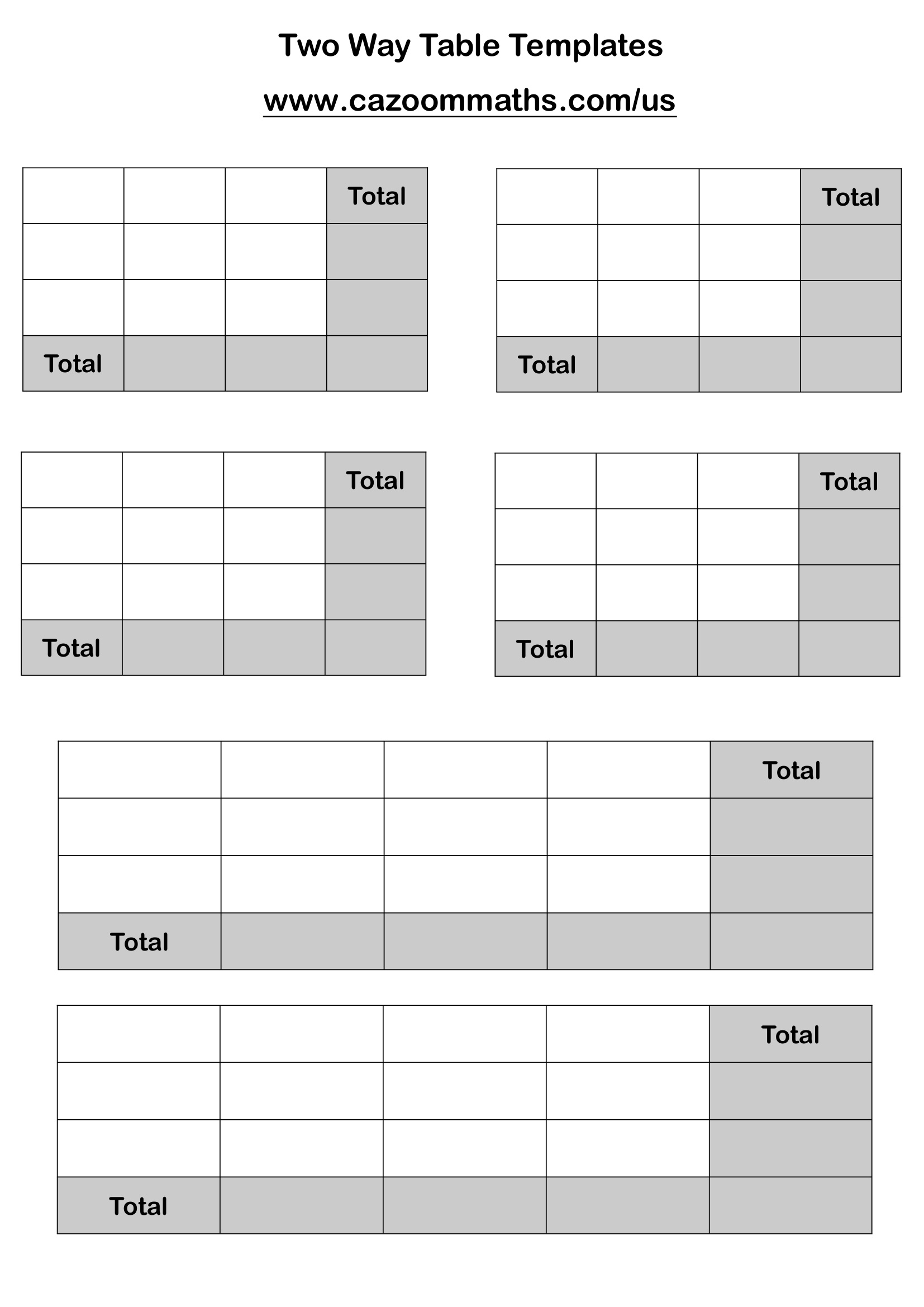 Preview of Two Way Table Templates