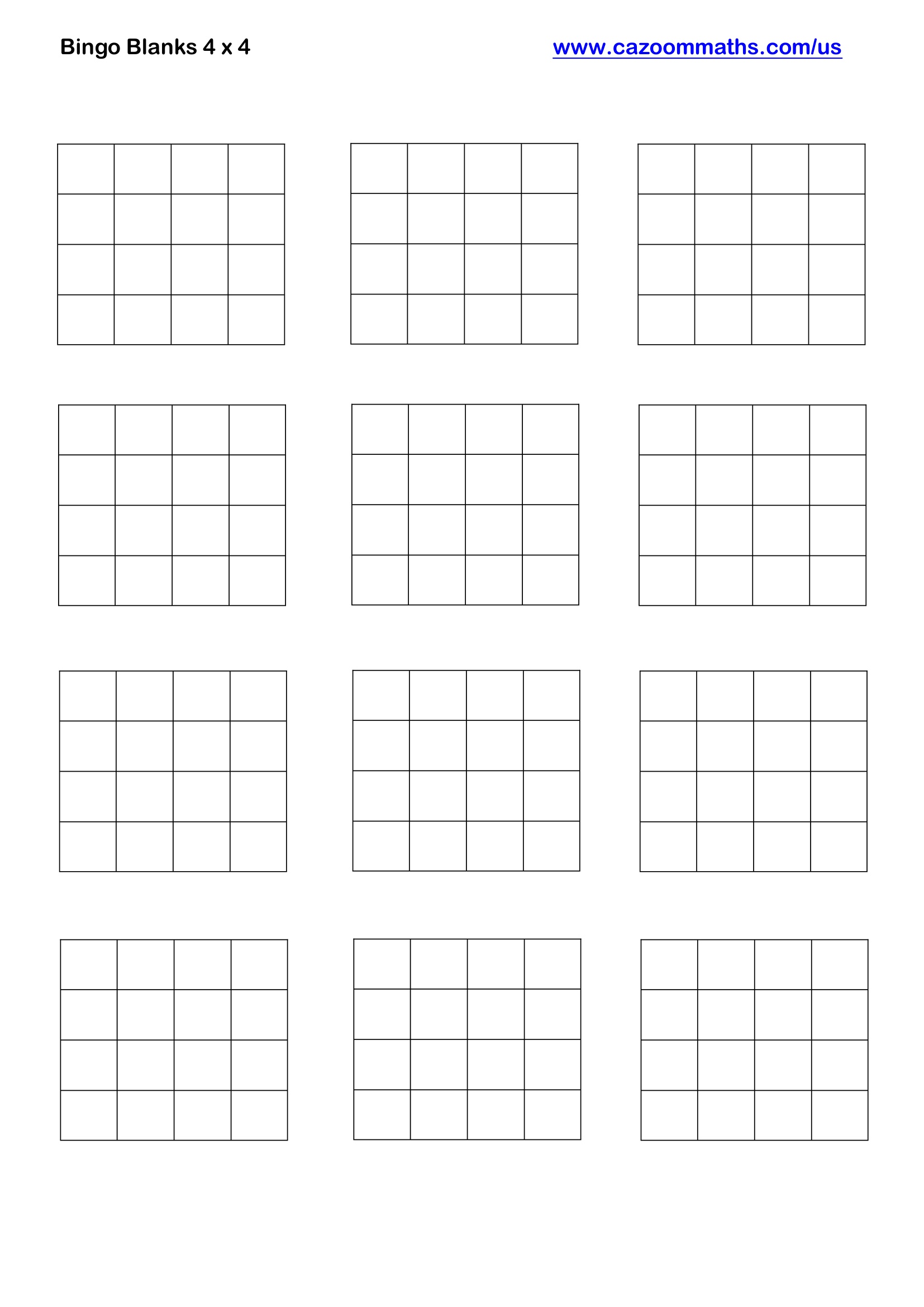 Preview of Bingo Blanks 4 x 4