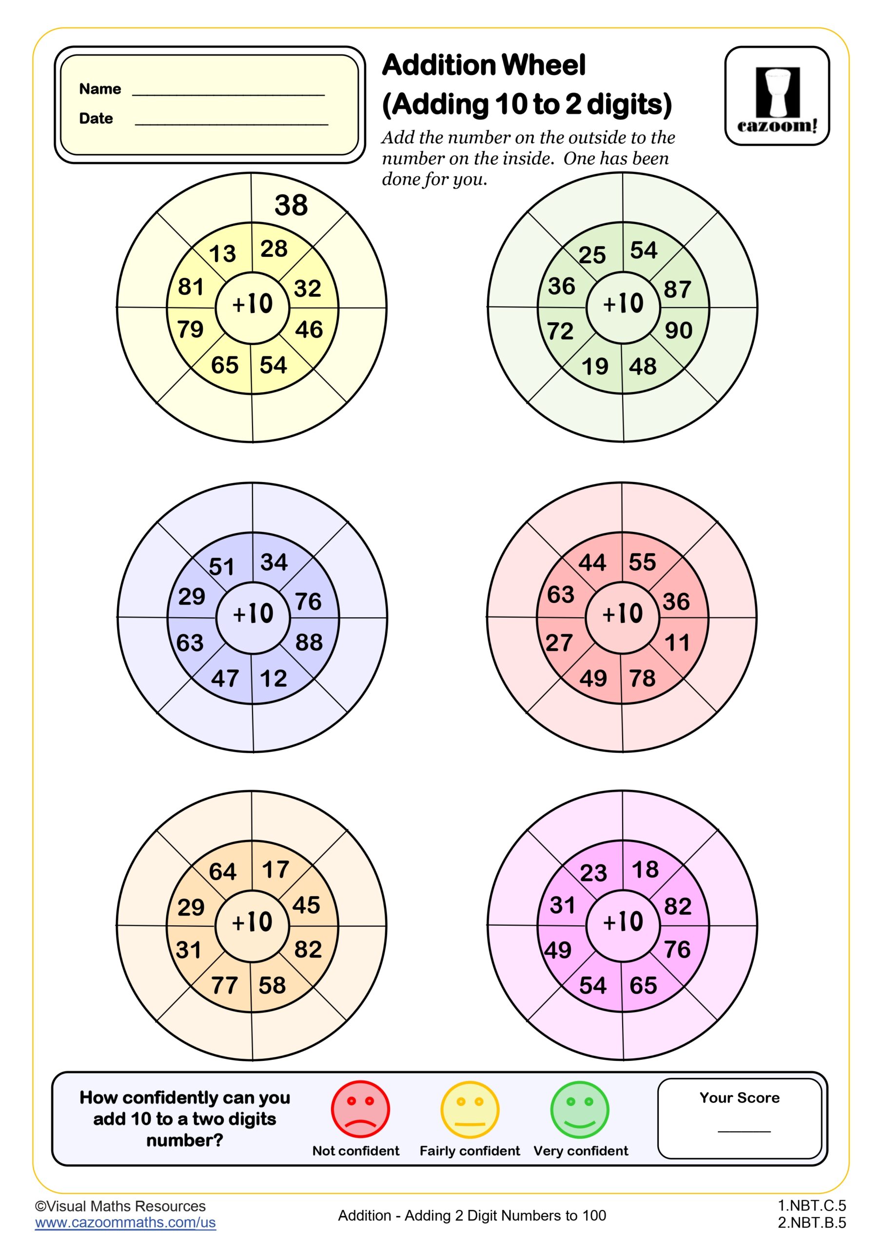 Preview of Addition Wheel (adding 10 to 2 digits)
