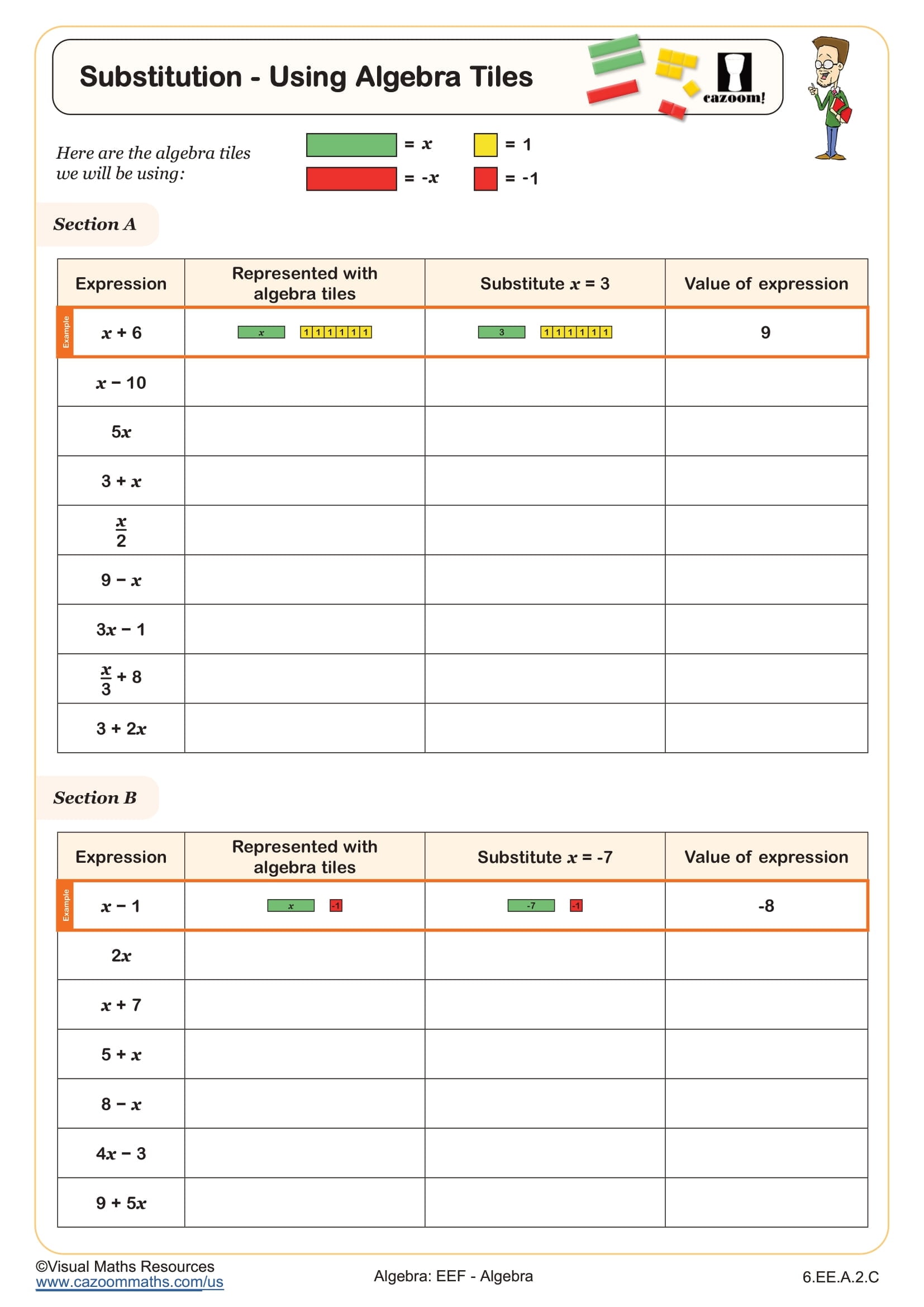 Preview of Substitution - Using Algebra Tiles