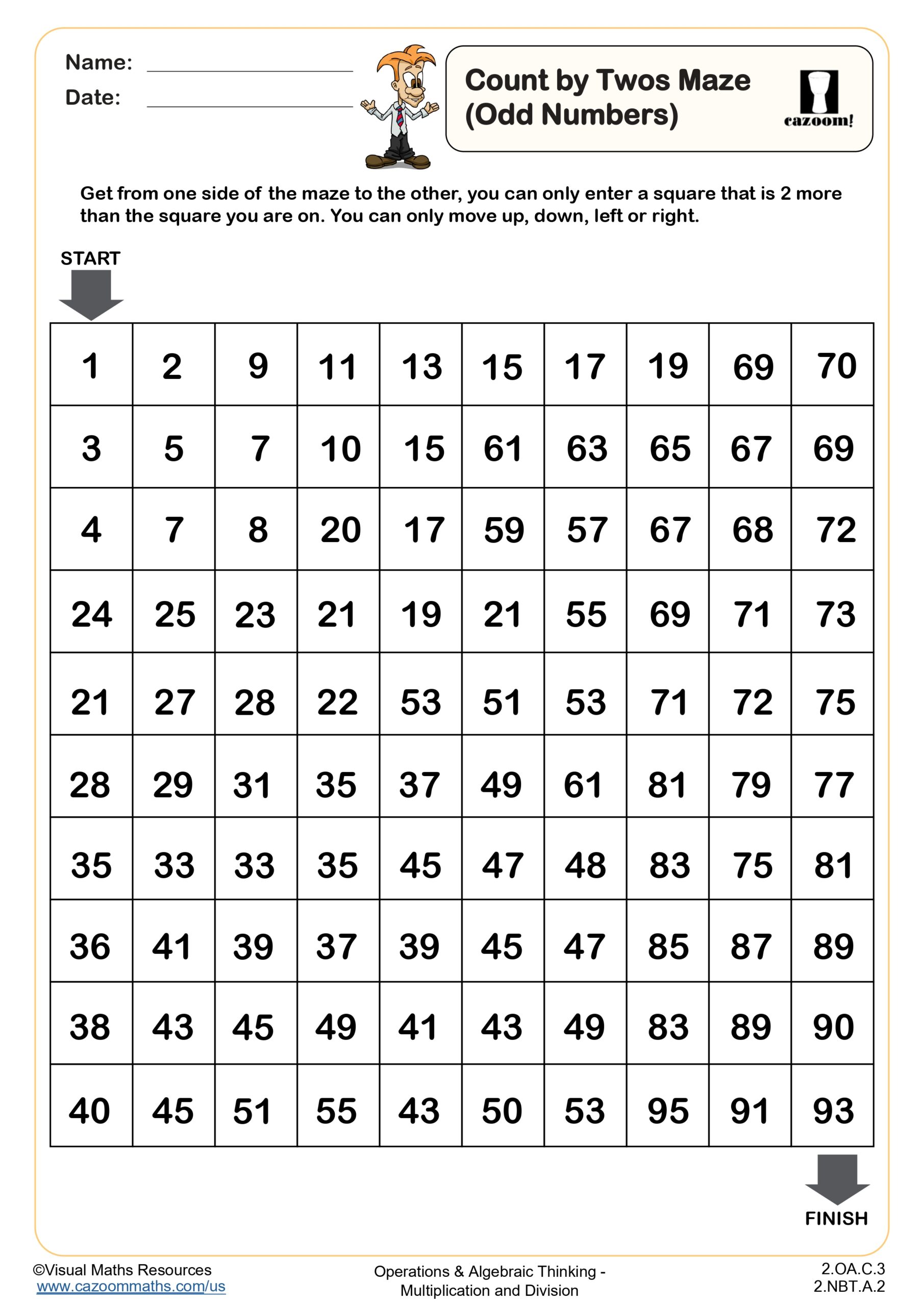 Preview of Count By Twos Maze (Odd Numbers)
