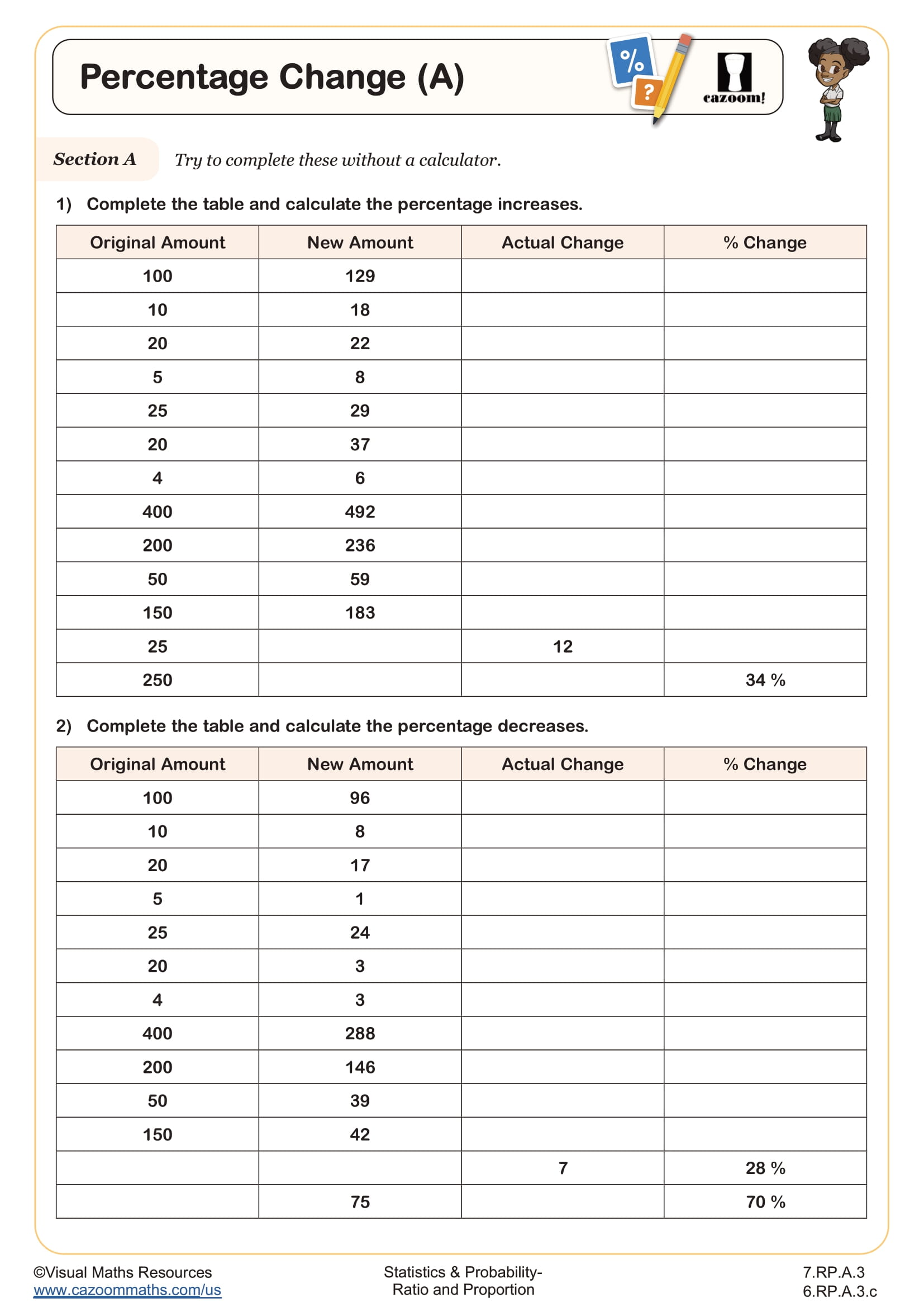 Preview of Percentage Change (A)