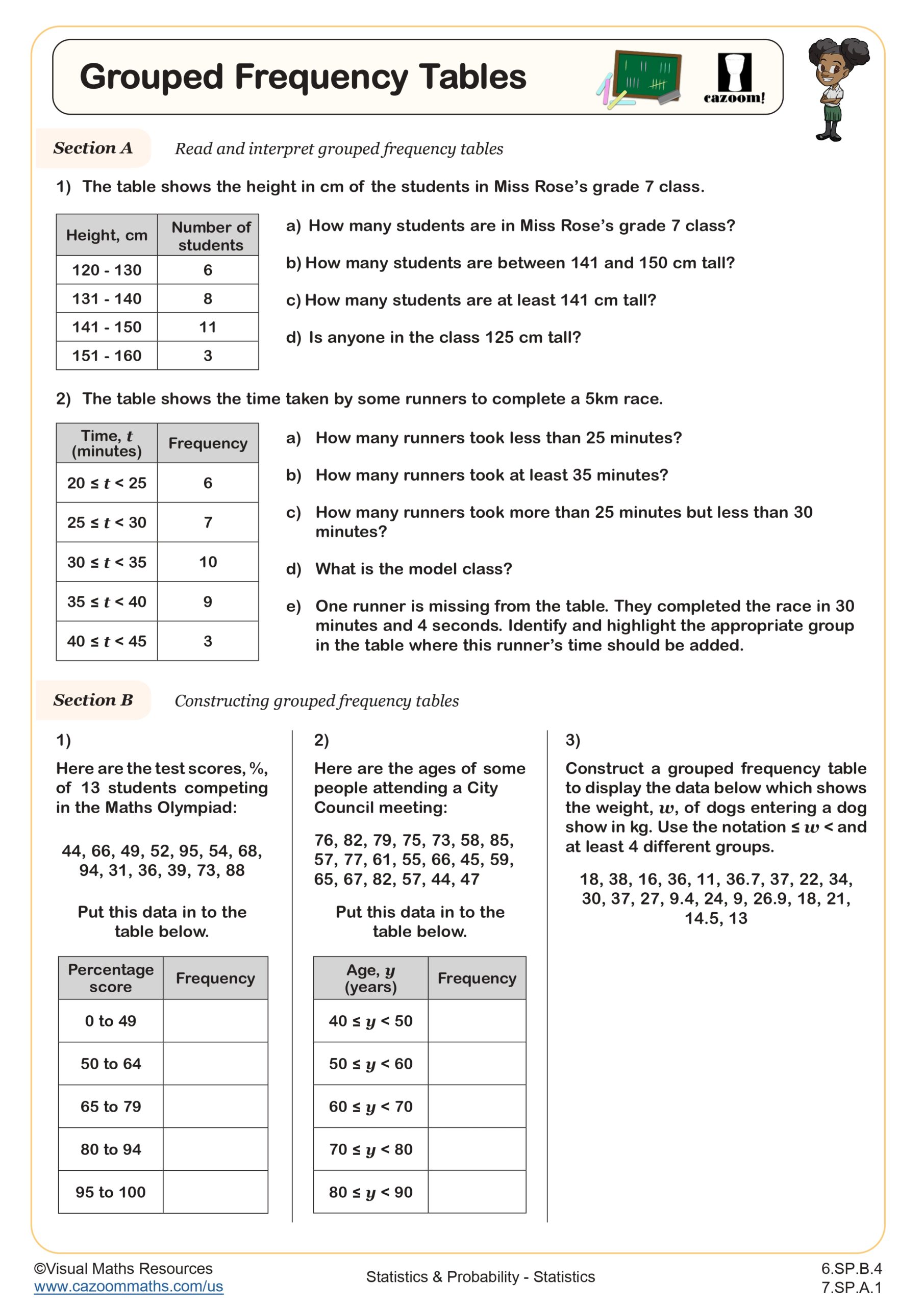 Preview of Grouped Frequency Tables