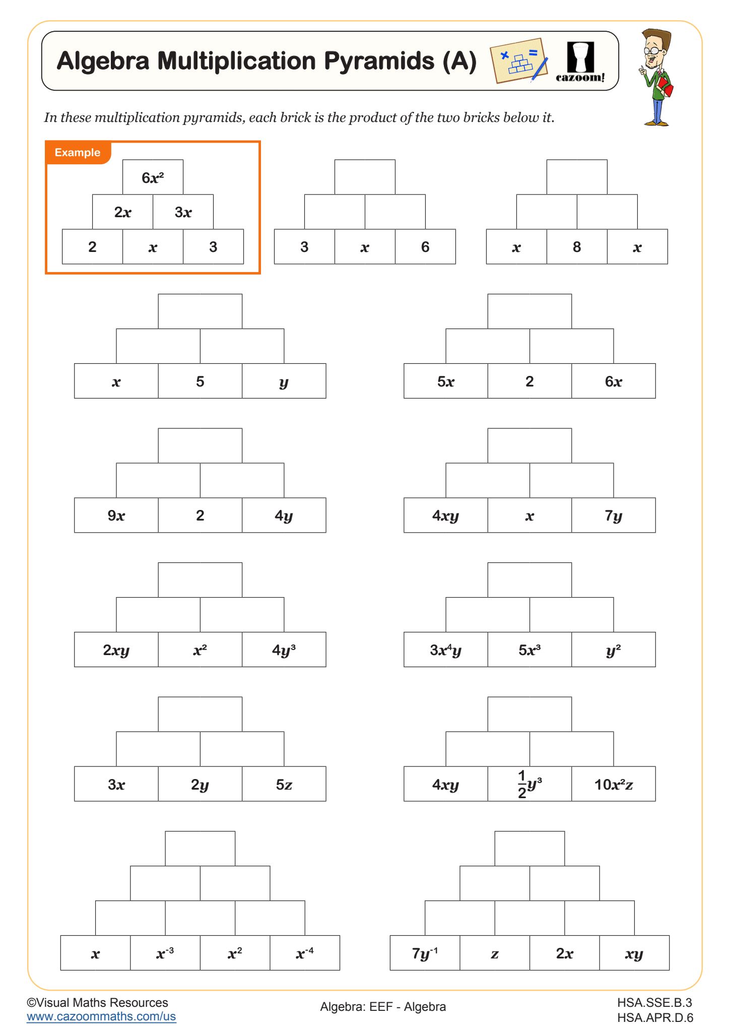 Preview of Algebra Multiplication Pyramids (A)