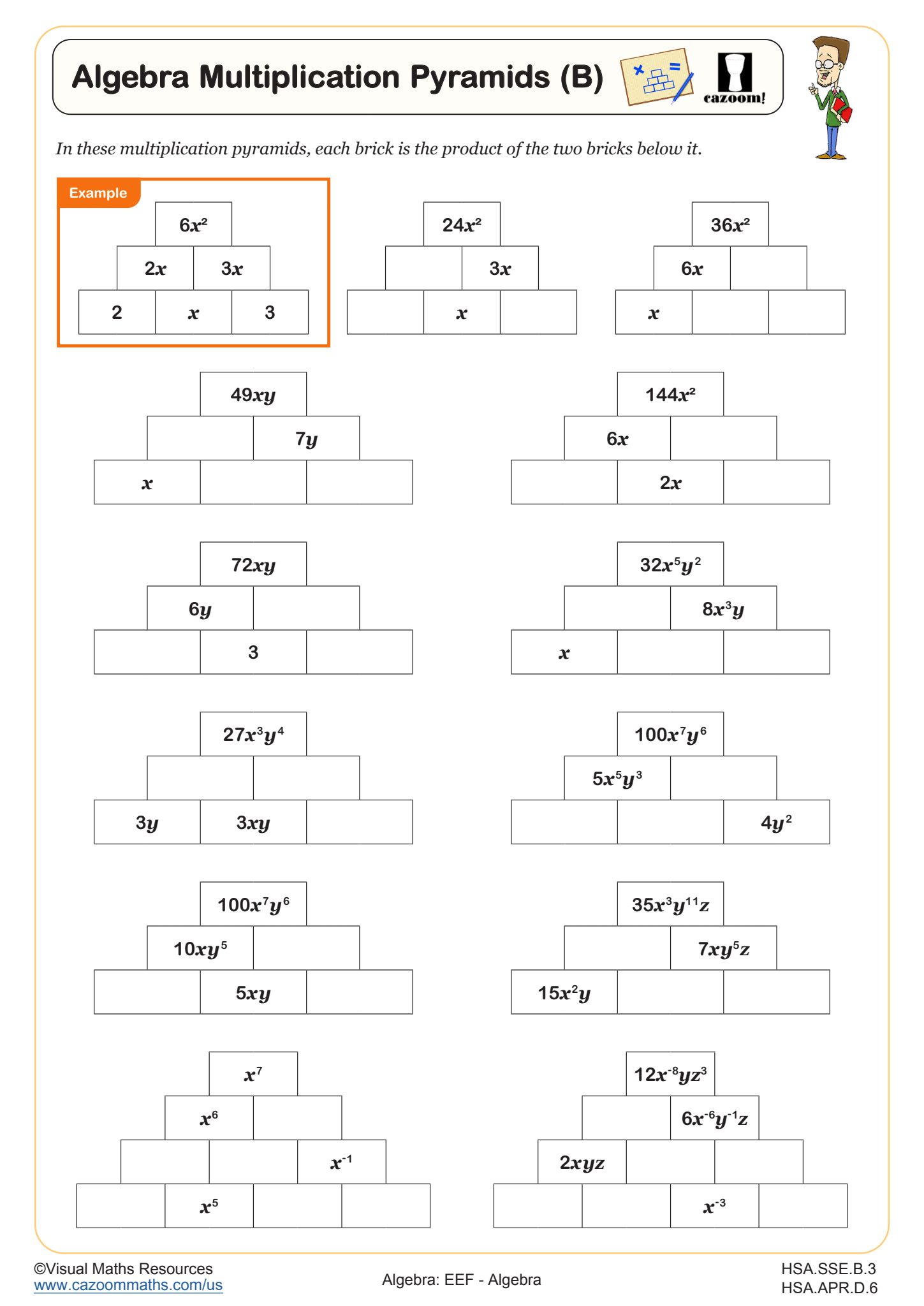 Preview of Algebra Multiplication Pyramids (B)