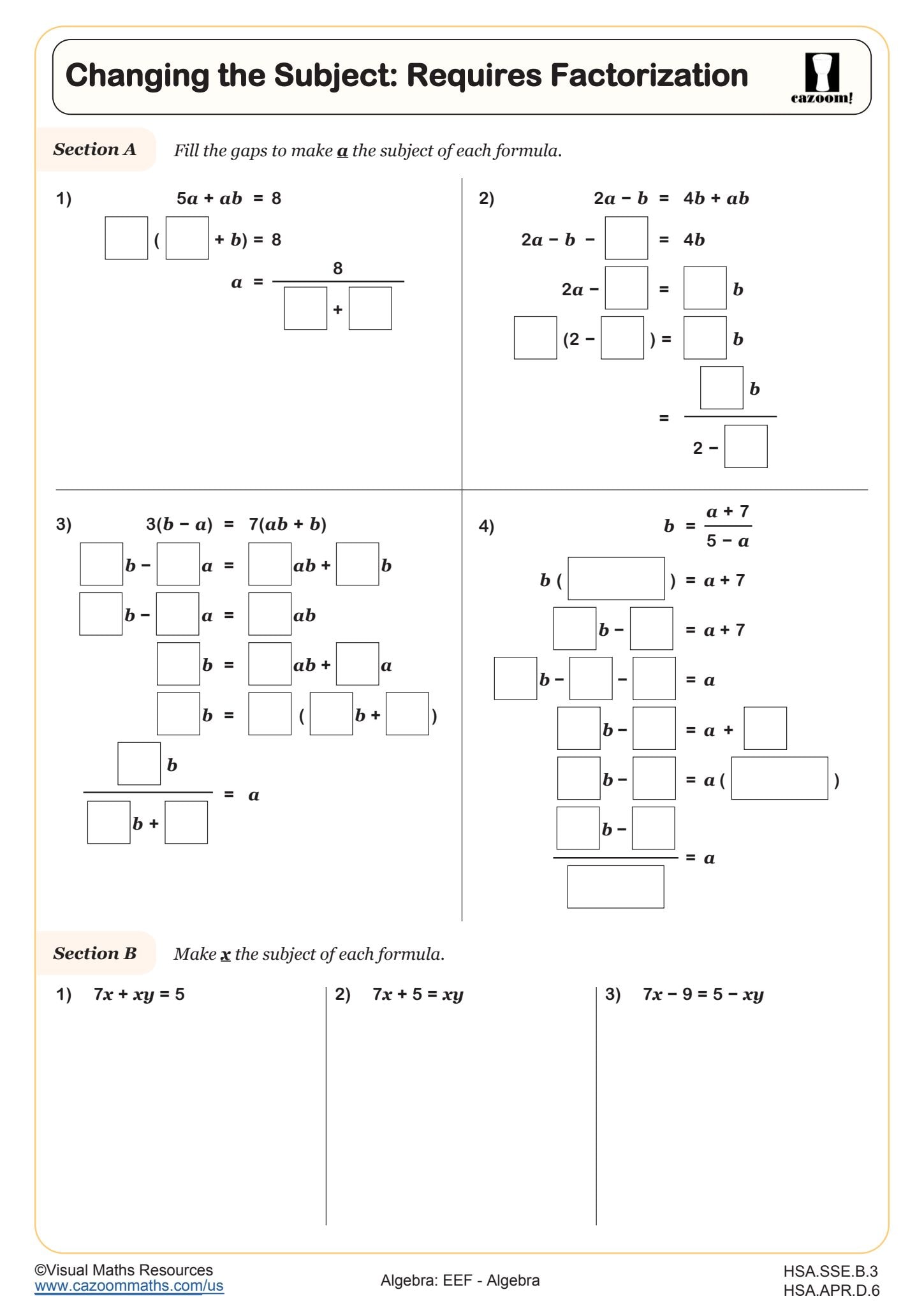 Preview of Changing the Subject: Requires Factorization