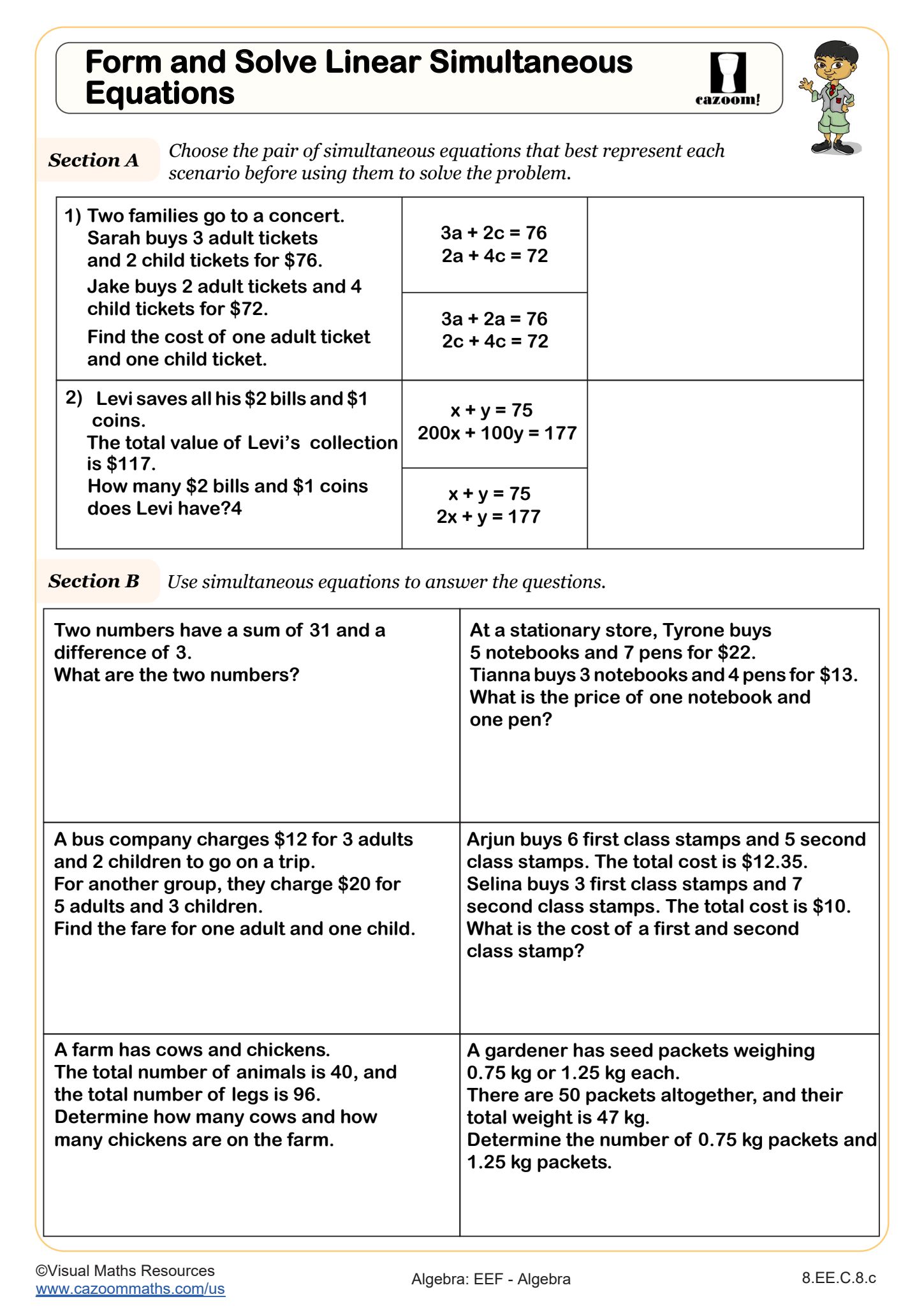 Preview of Form and Solve Linear Simultaneous Equations