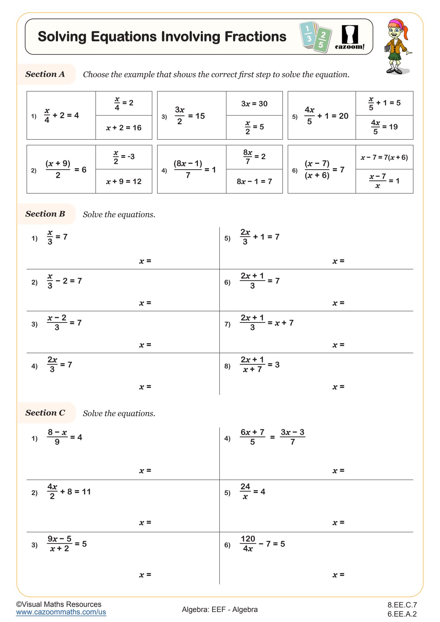 Preview of Solving Equations Involving Fractions