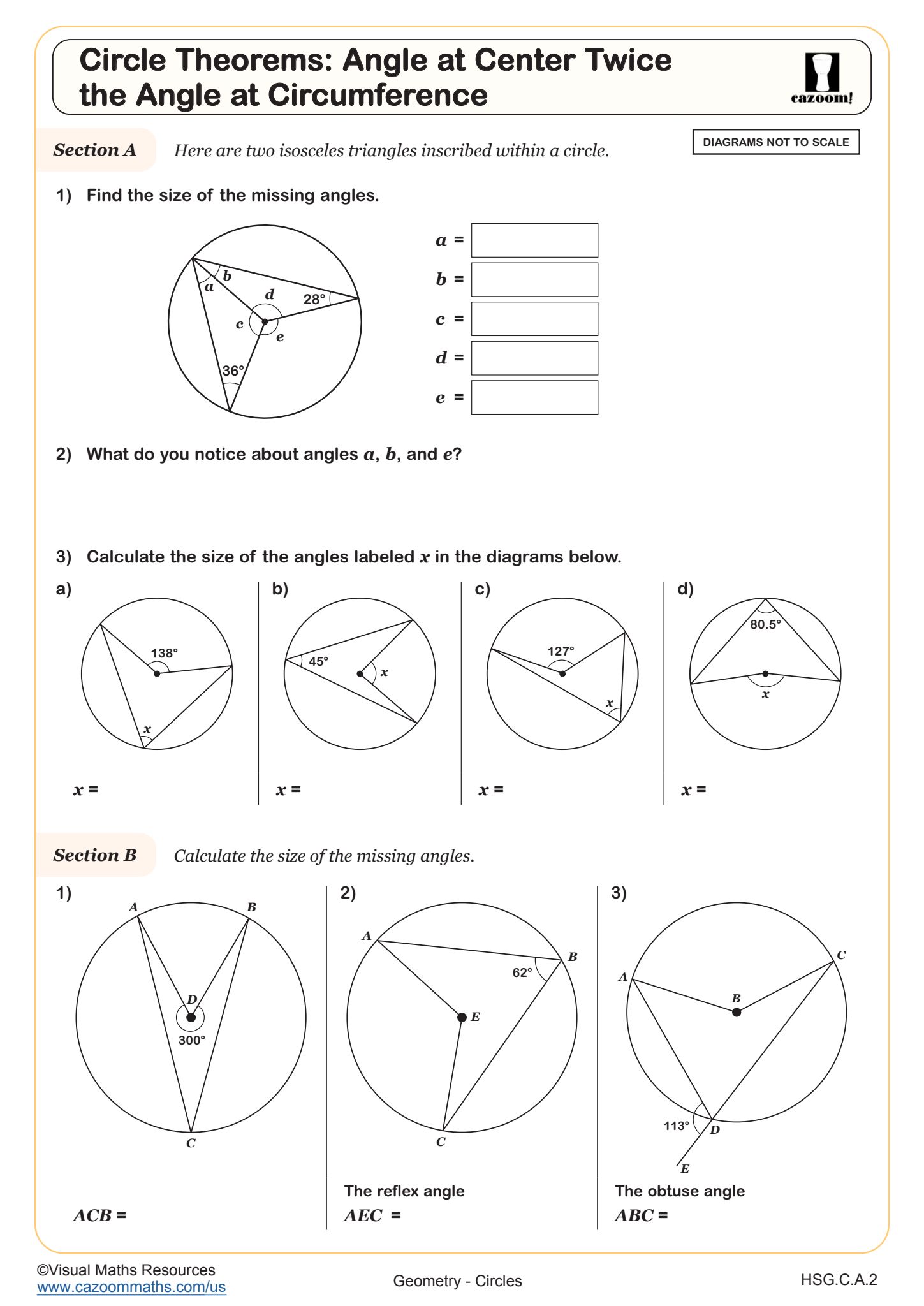 Preview of Circle Theorems: Angle at Center Twice the Angle at Circumference