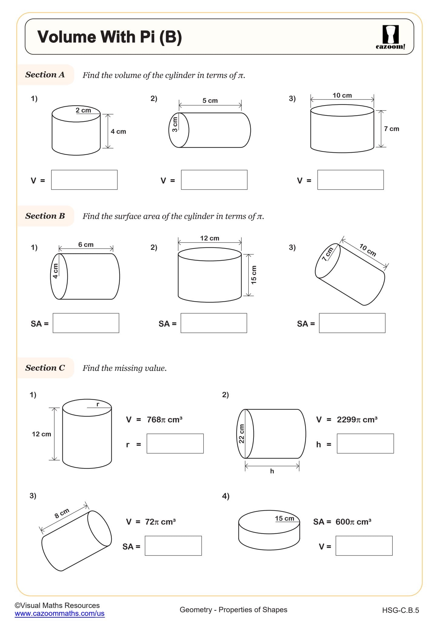 Preview of Volume With Pi (B)