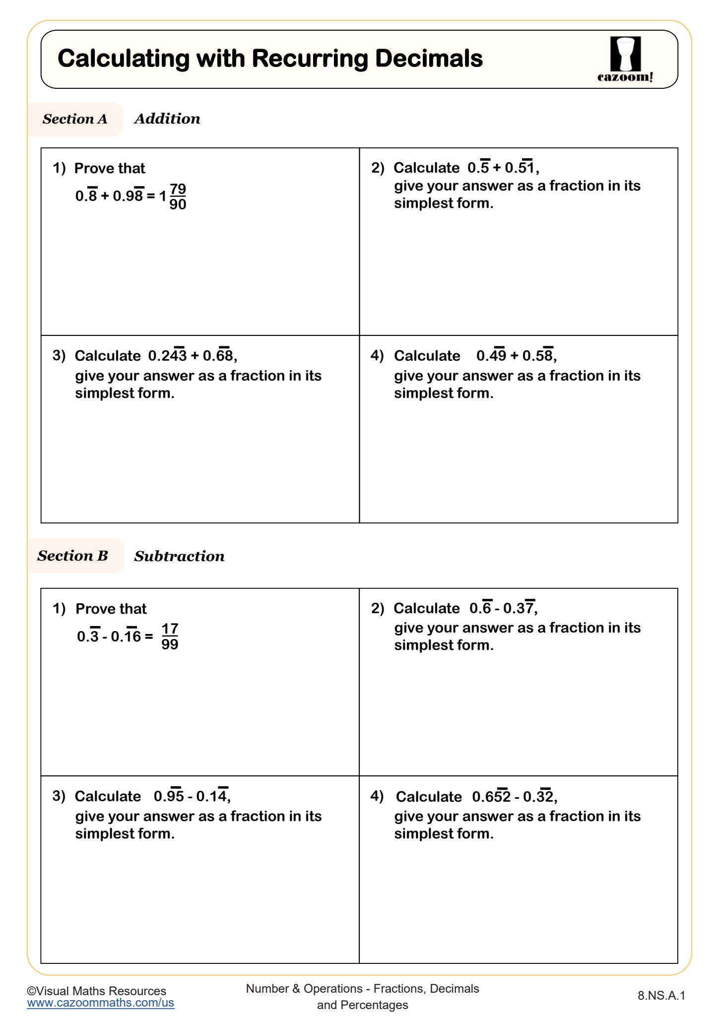 Preview of Calculating with Recurring Decimals