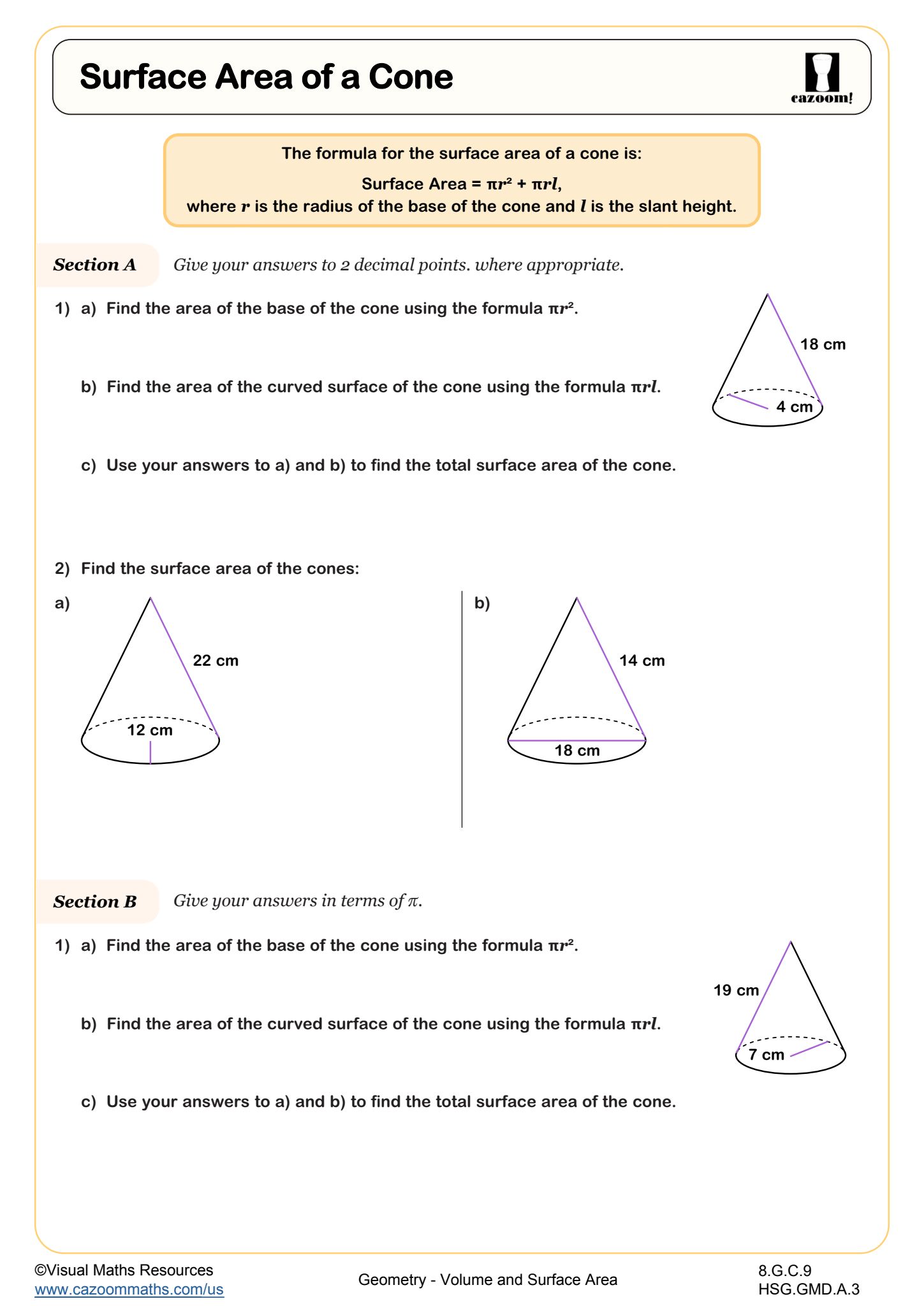 Preview of Surface Area of a Cone