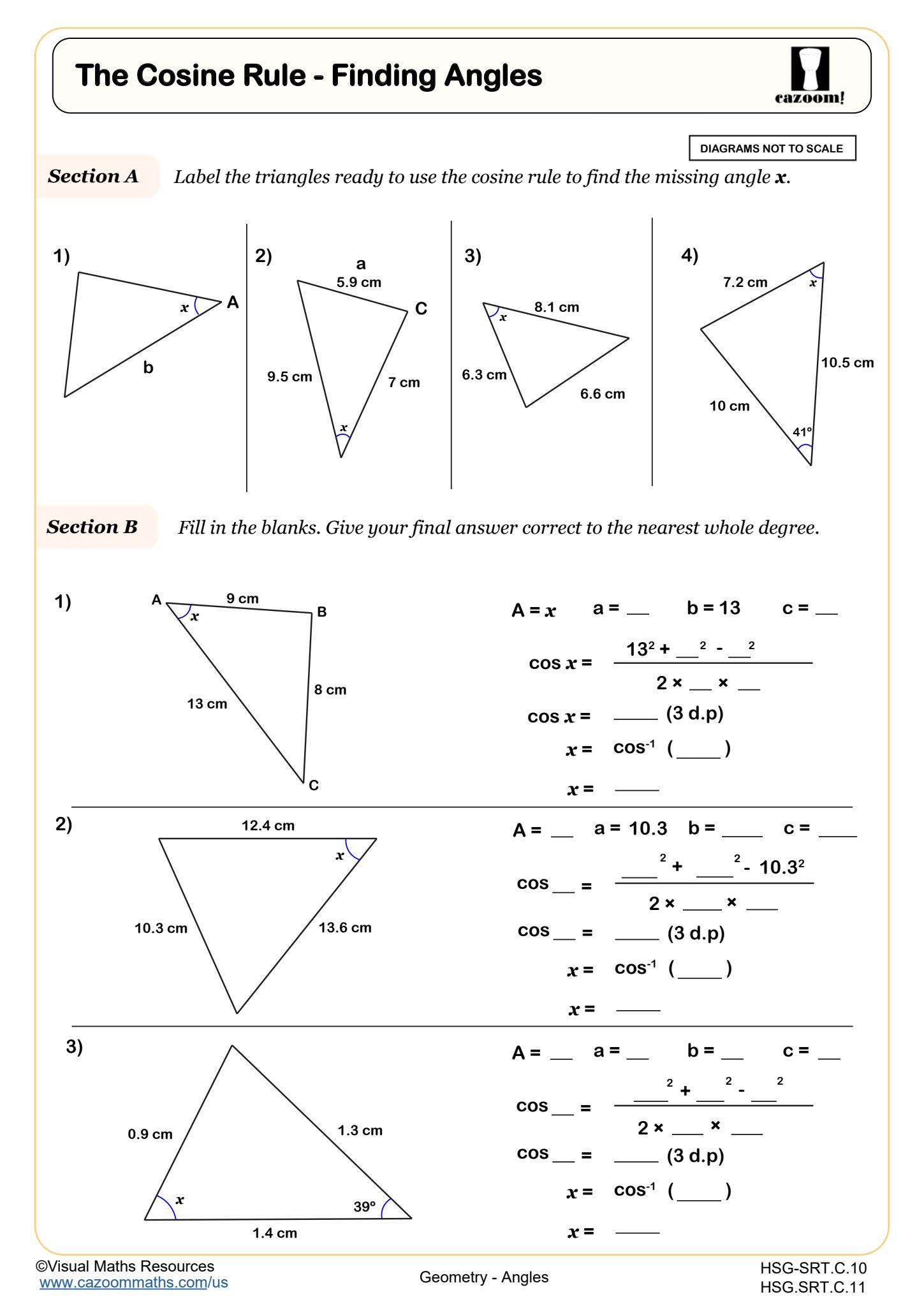 Preview of The Cosine Rule - Finding Angles