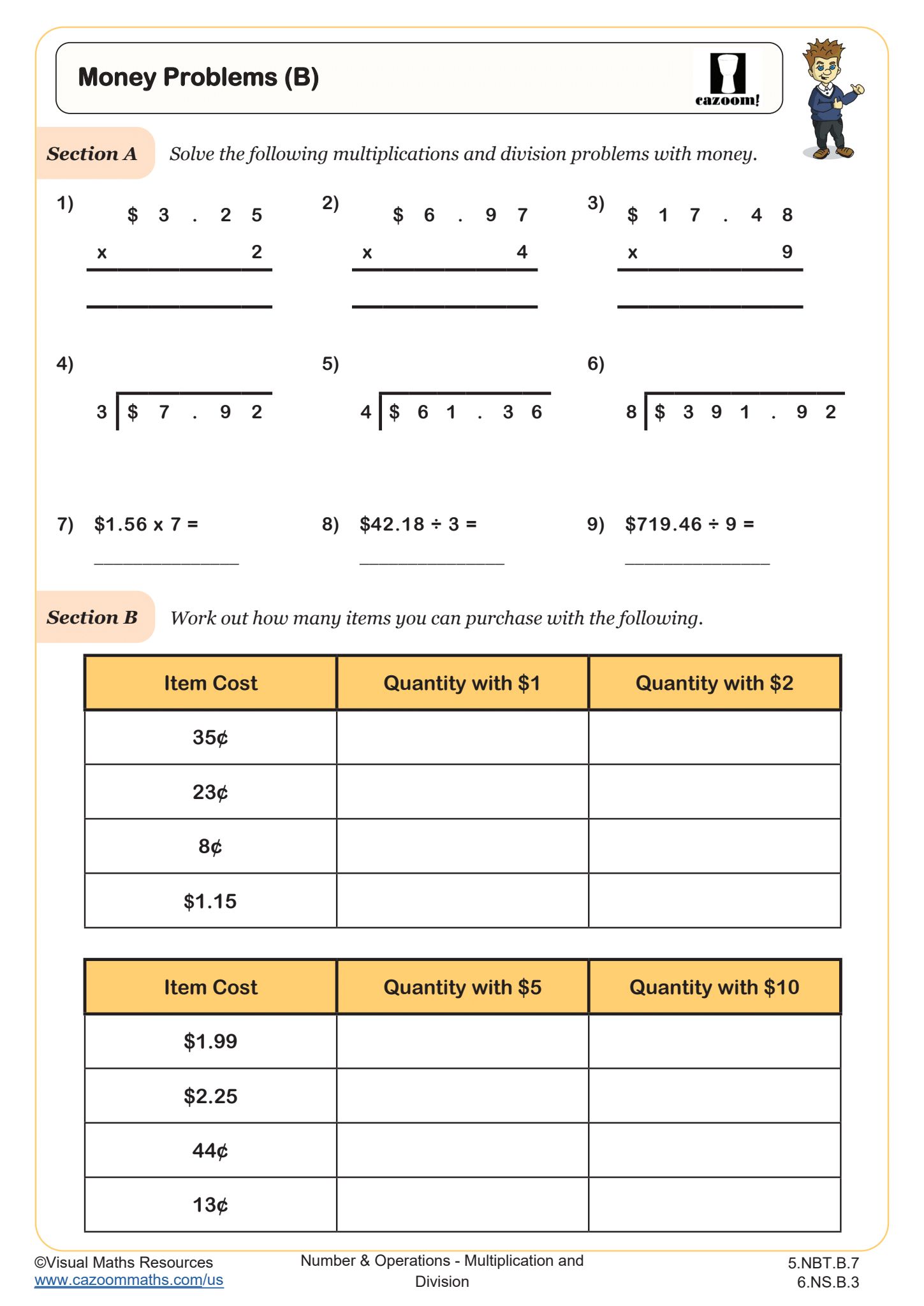 Preview of Money Problems (B)