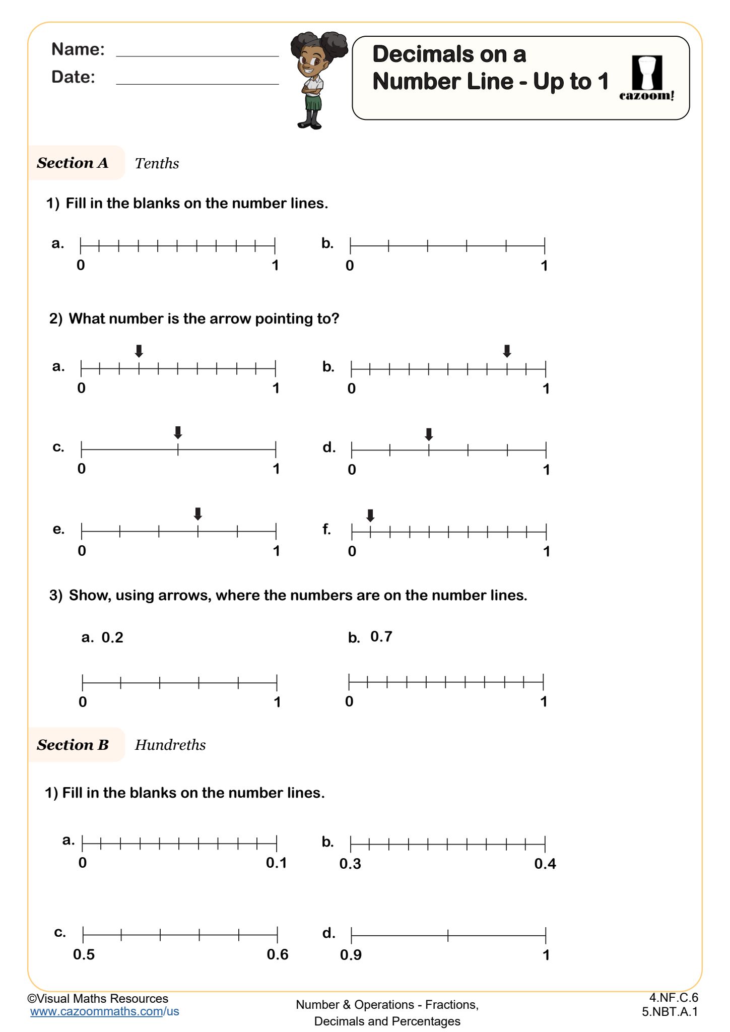 Preview of Decimals on a Number Line - Up to 1