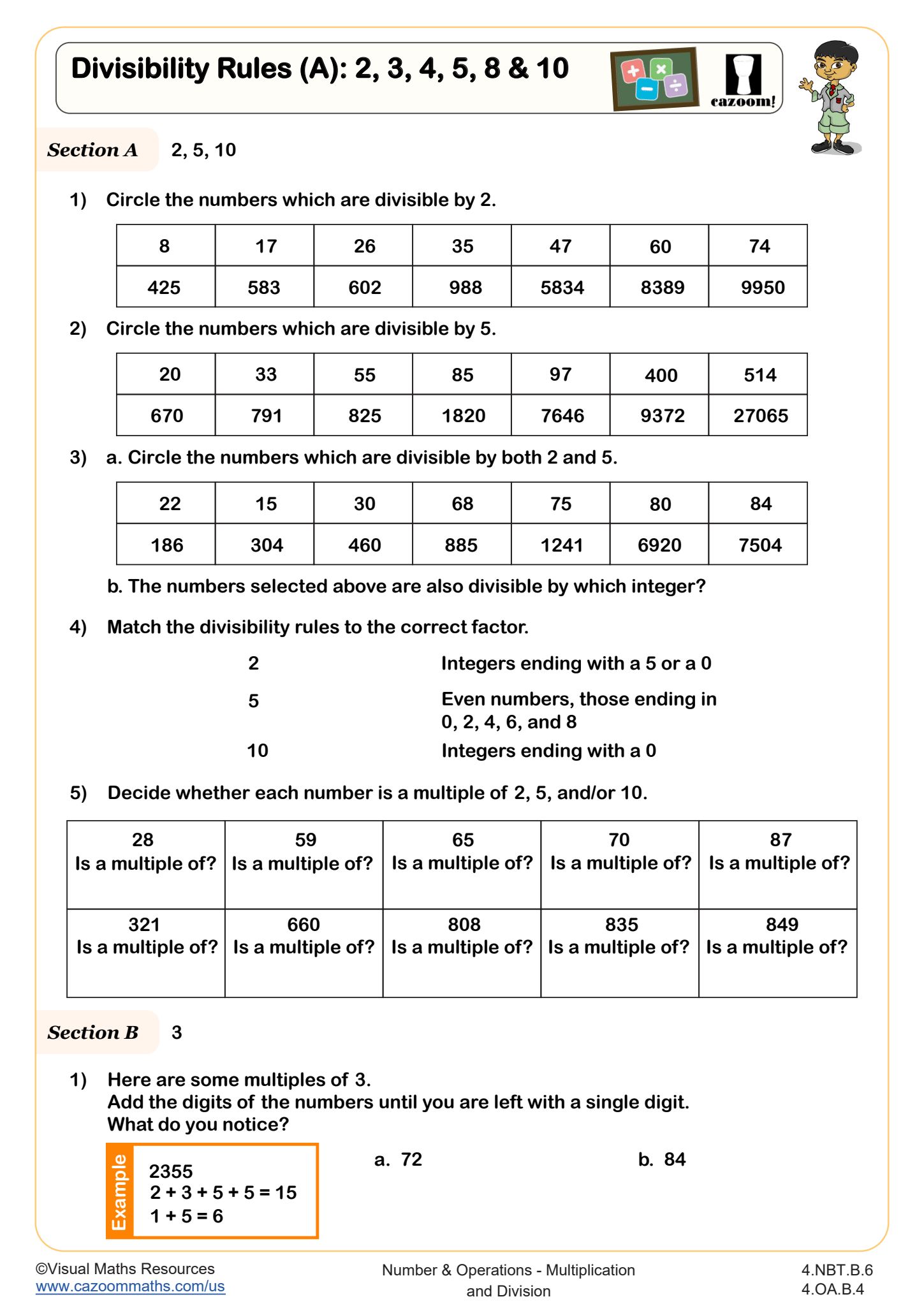 Preview of Divisibility Rules (A): 2, 3, 4, 5, 8 & 10