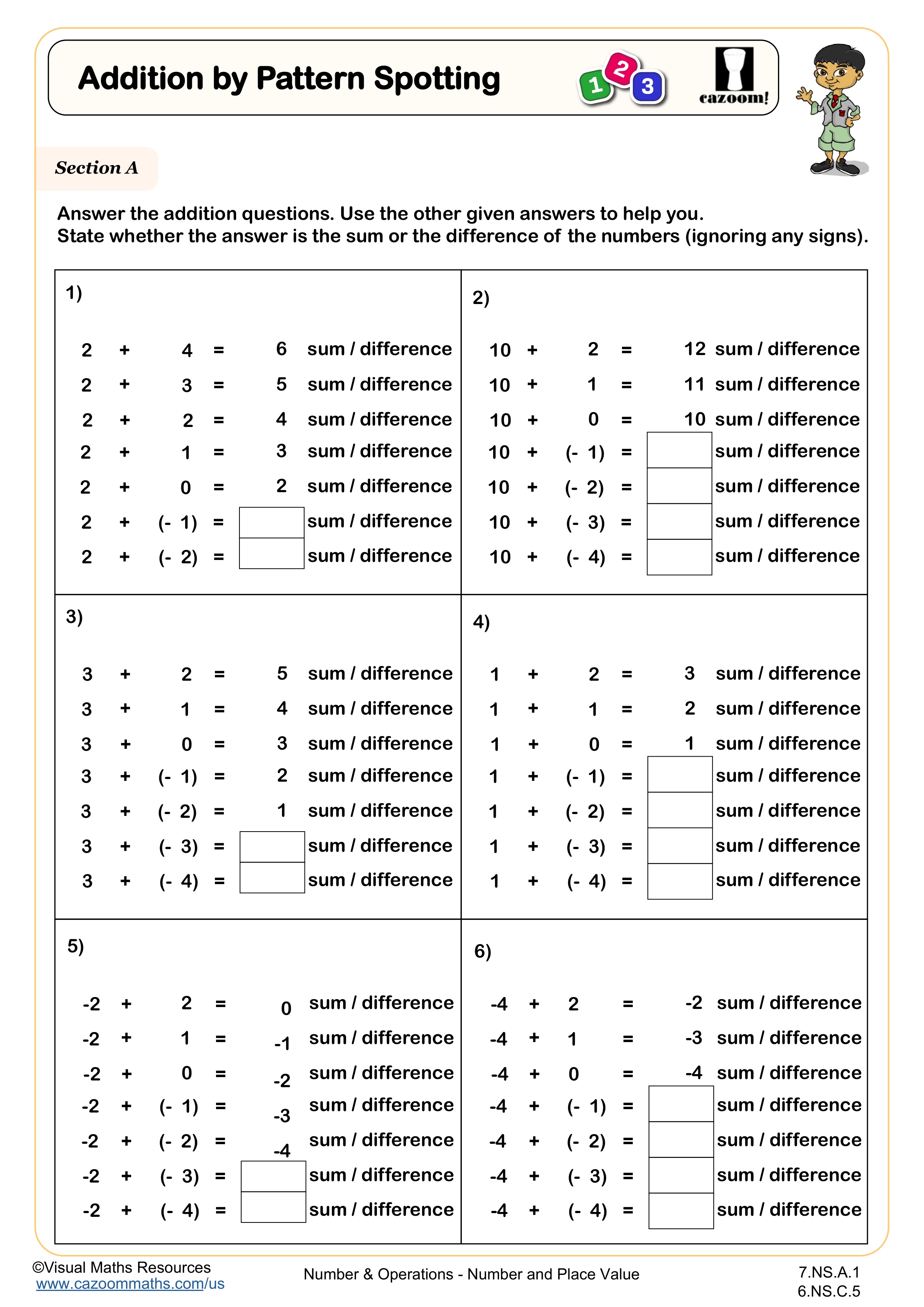 Addition by Pattern Spotting worksheet