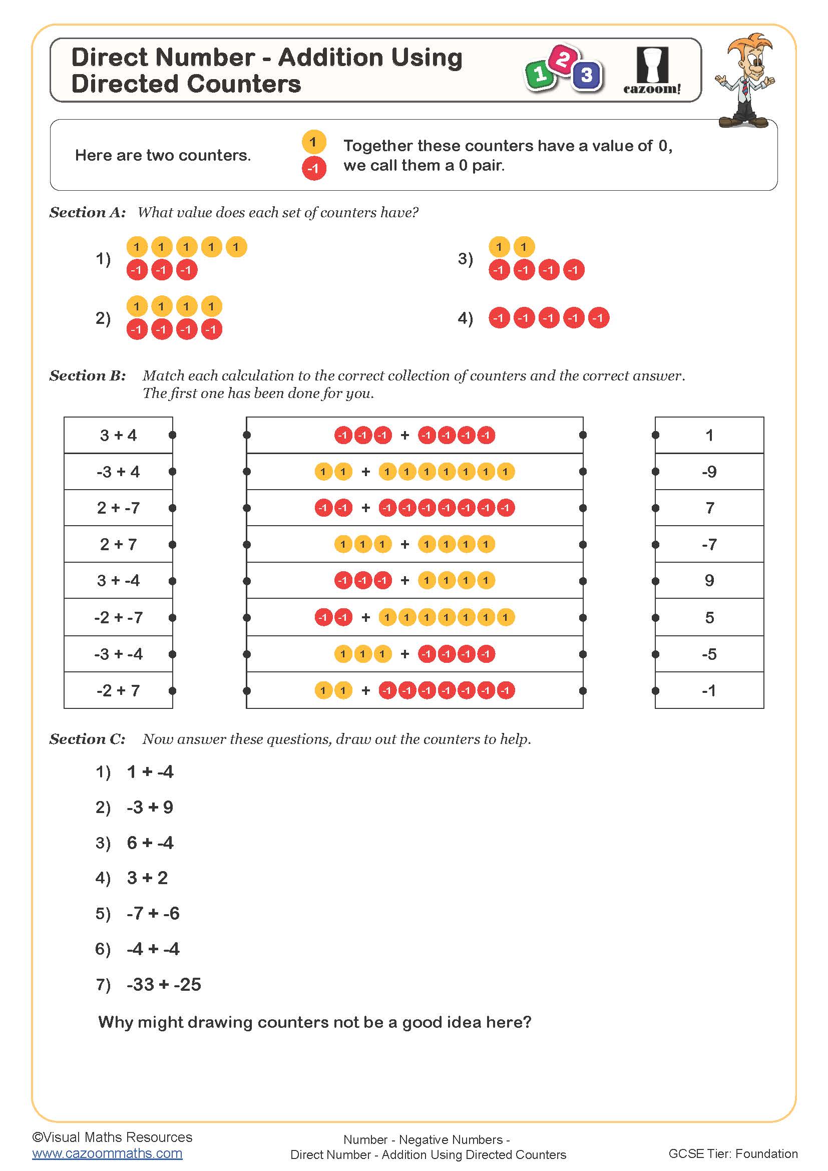 Preview of Directed Number - Addition Using Directed Counters