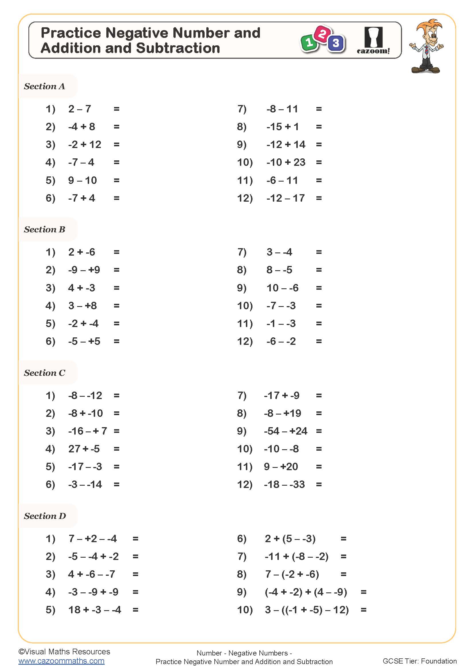 Preview of Practice Negative Number Addition and Subtraction