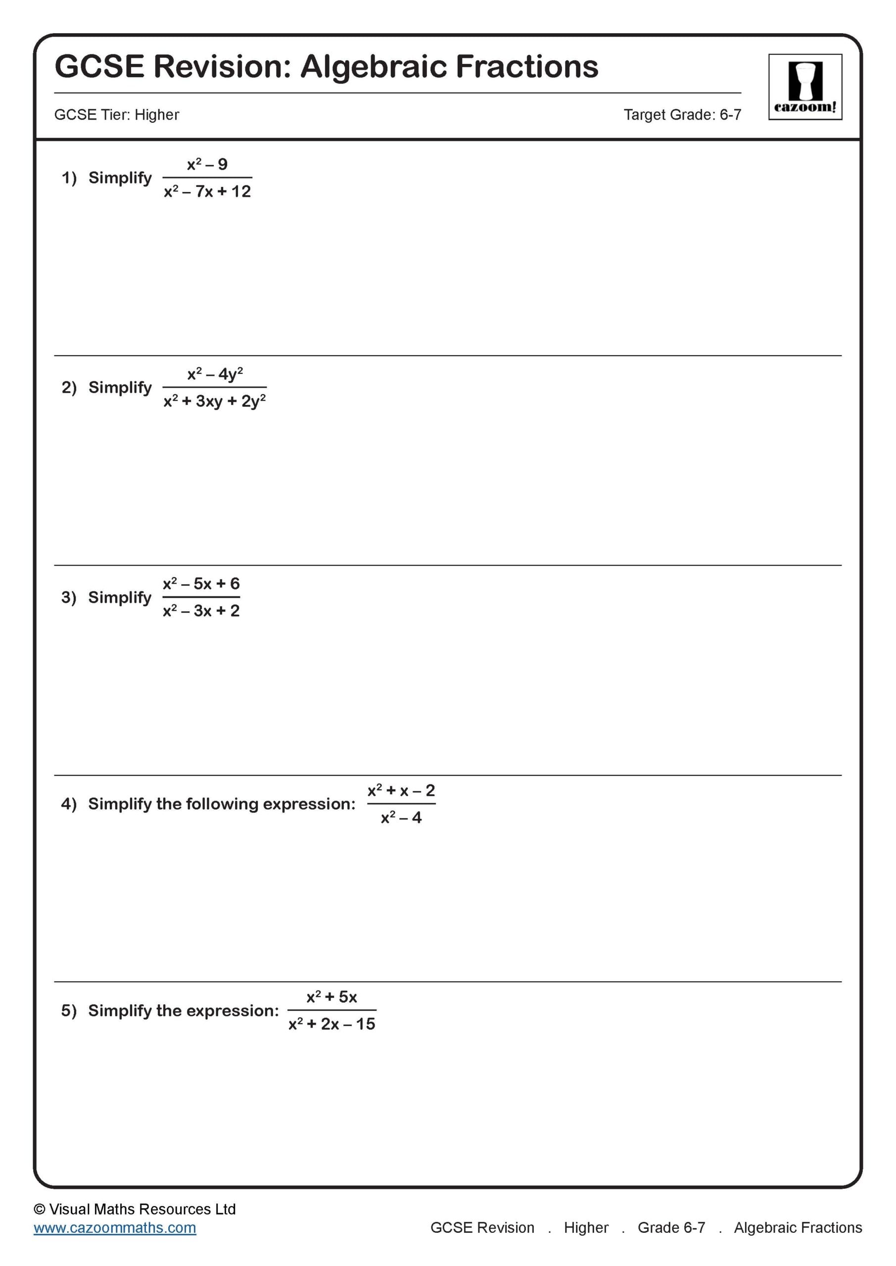 Preview of Algebraic Fractions