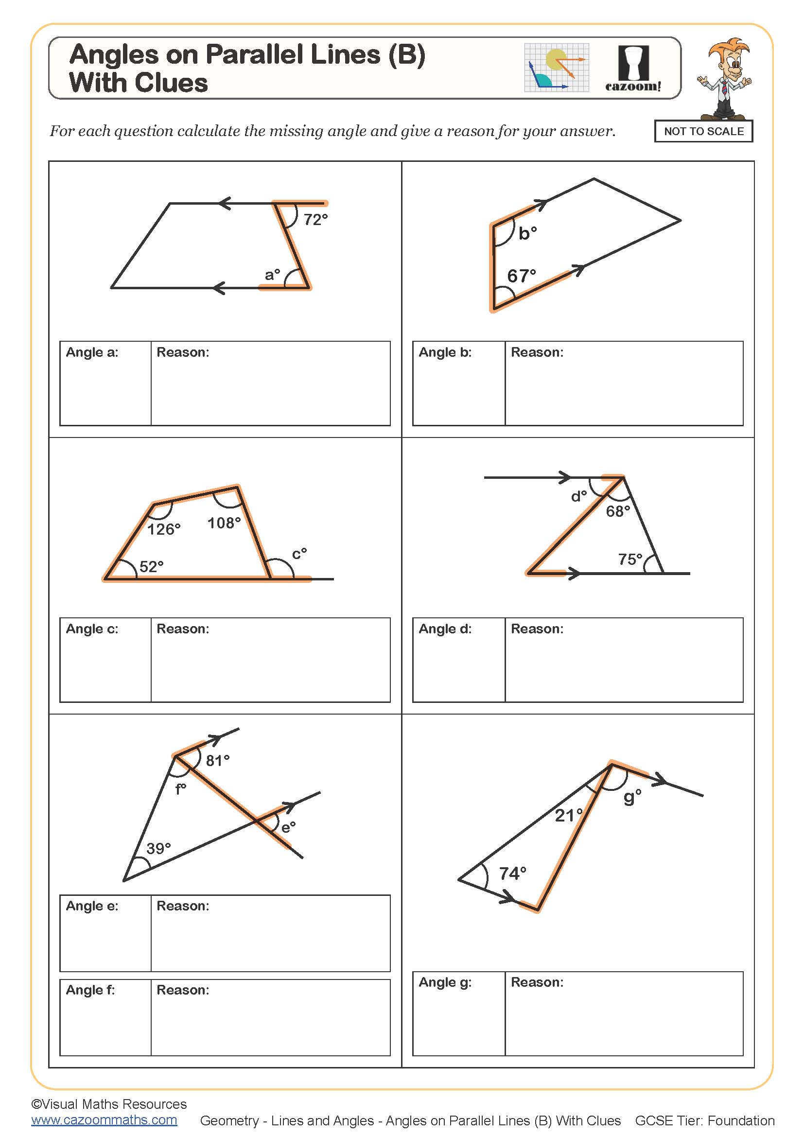 Preview of Angles on Parallel Lines (B) (With Clues)