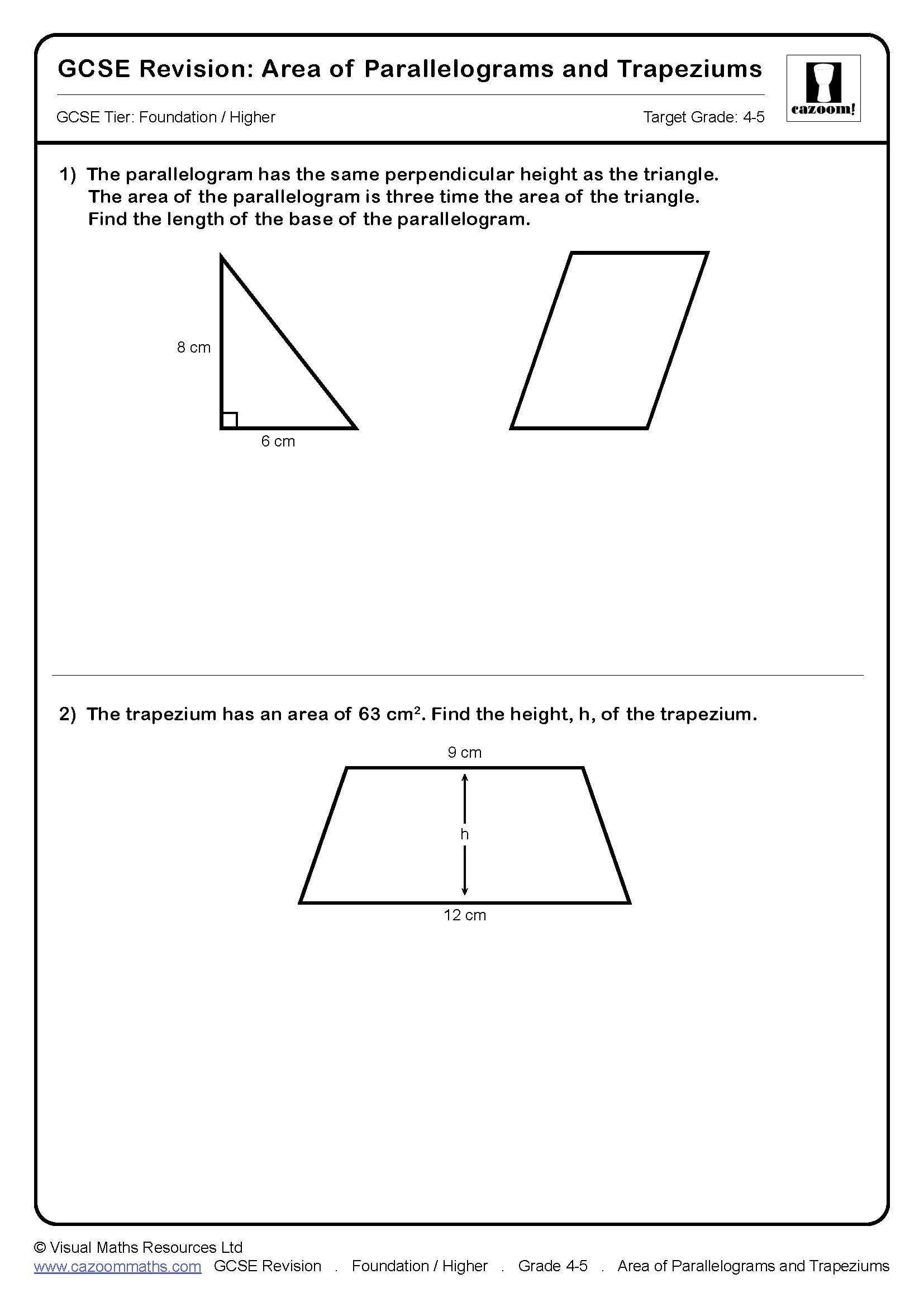 Preview of Area of Trapezium and Parallelogram