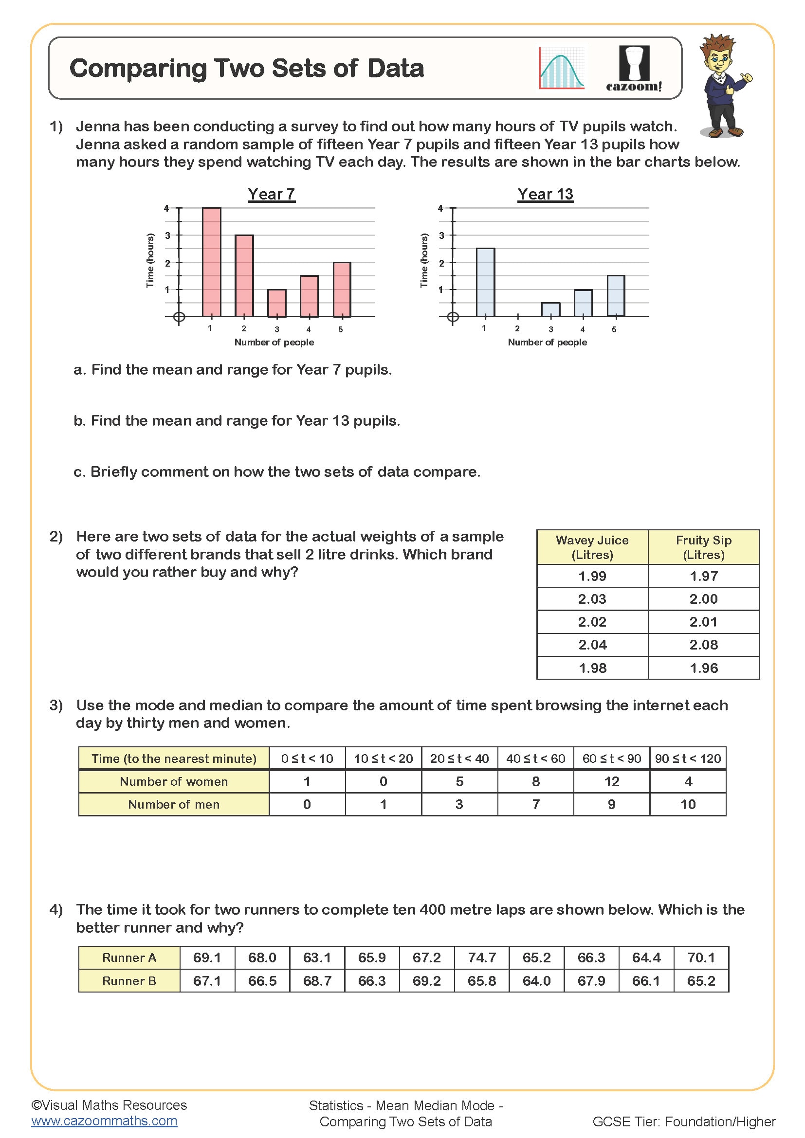 Preview of Comparing Two Sets of Data
