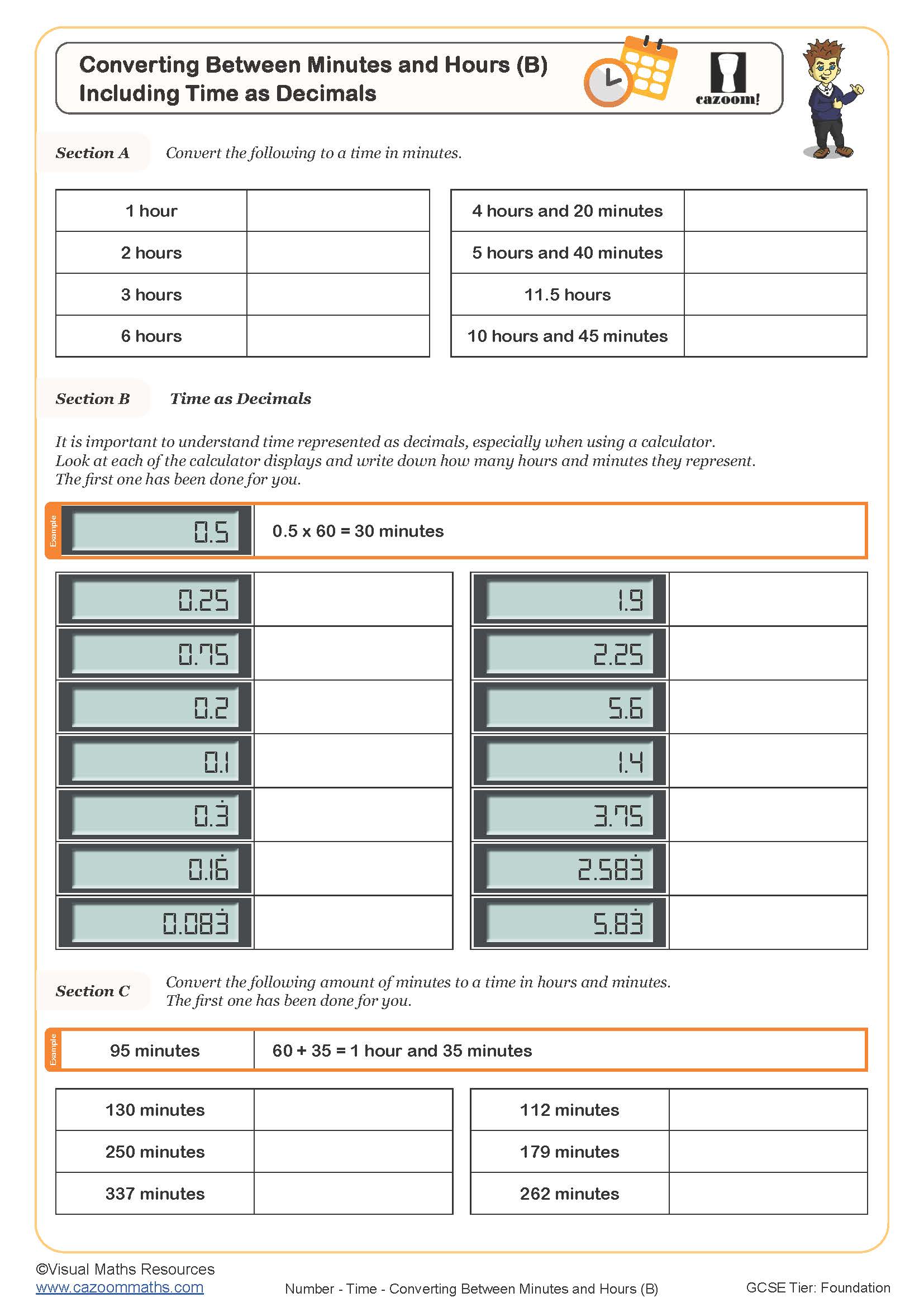 Preview of Converting Between Minutes and Hours (B)