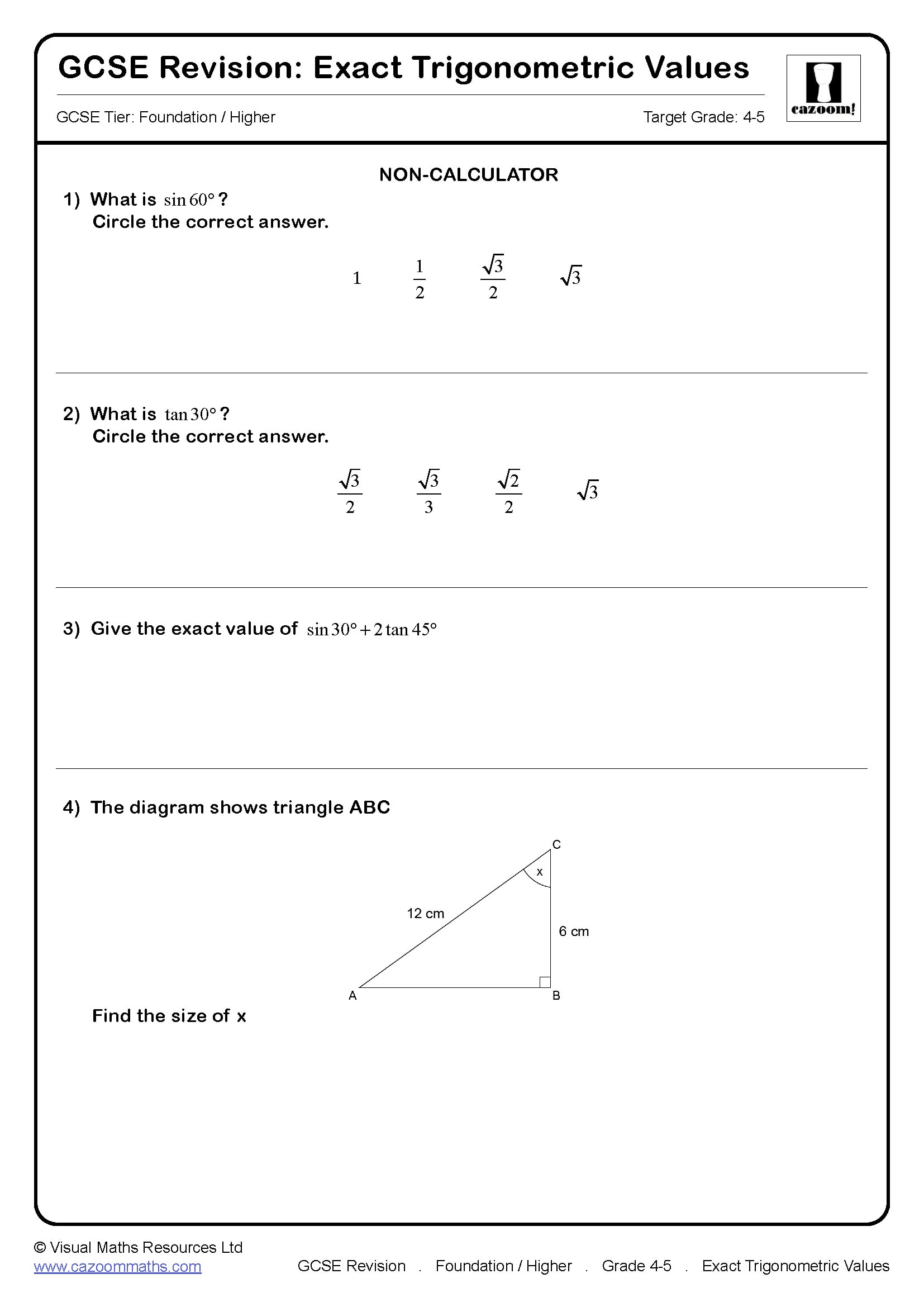 Preview of Exact Trigonometric Values