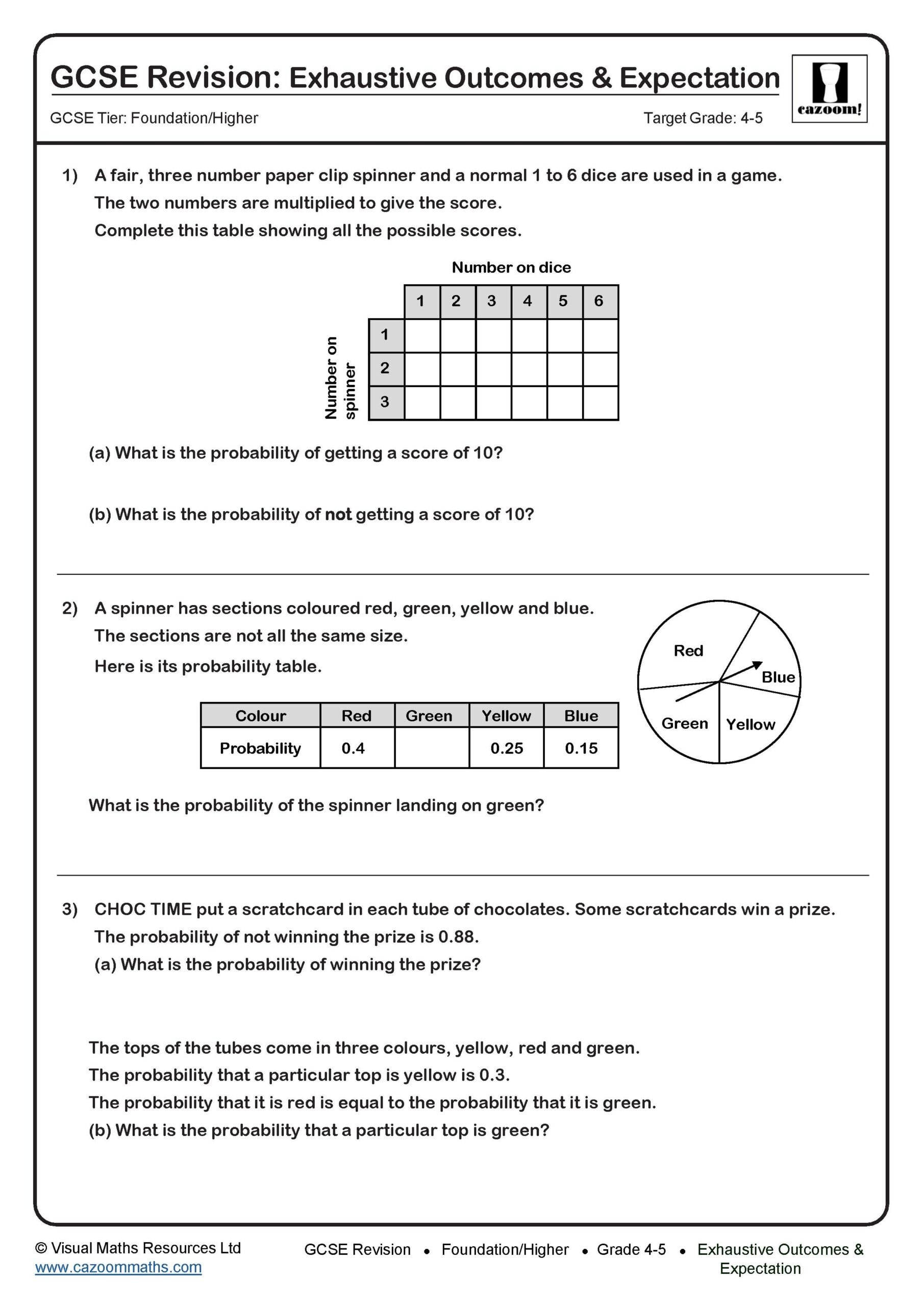Preview of Exhaustive Outcomes & Expectation