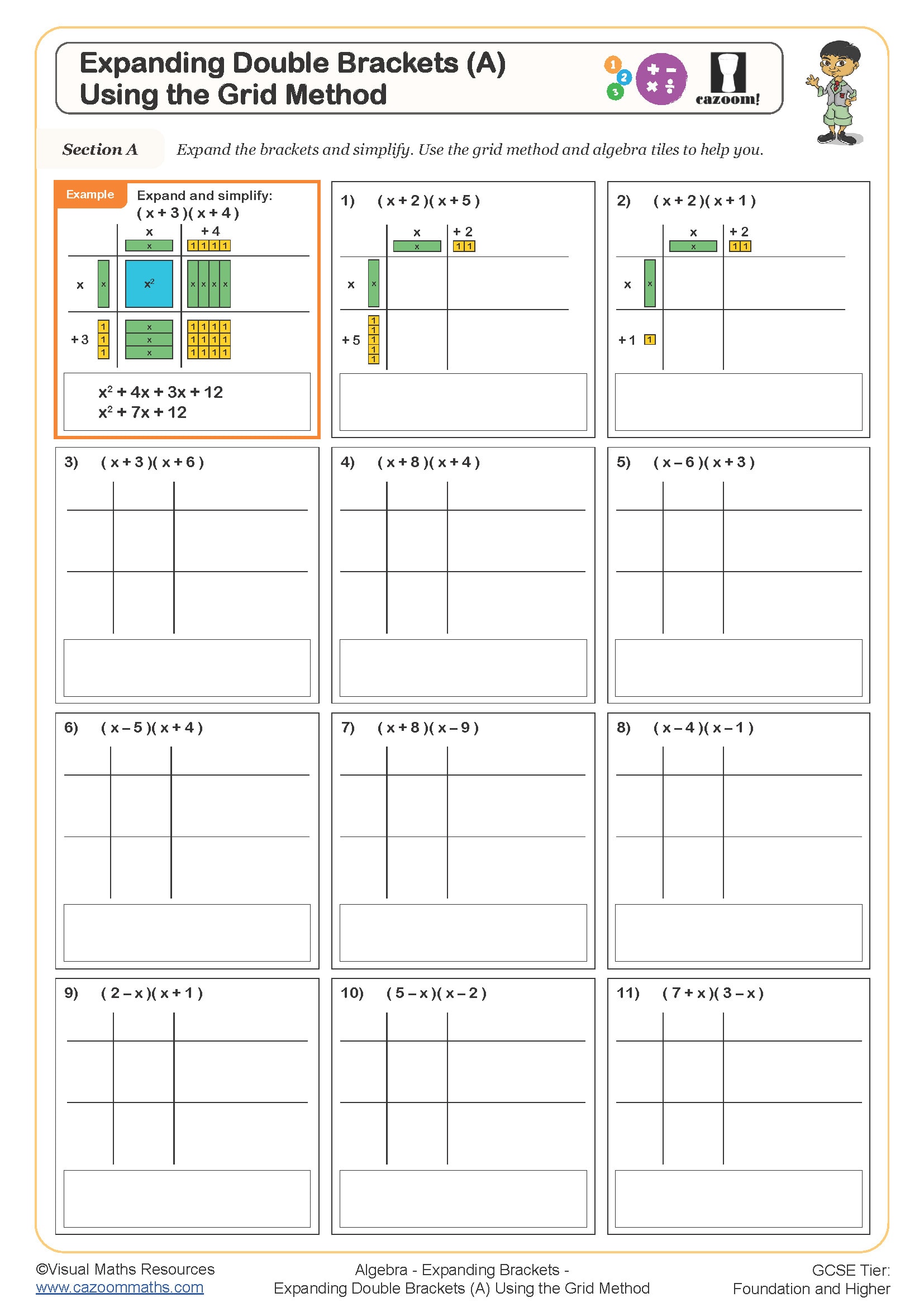Preview of Expanding Double Brackets (A) Using the Grid Method