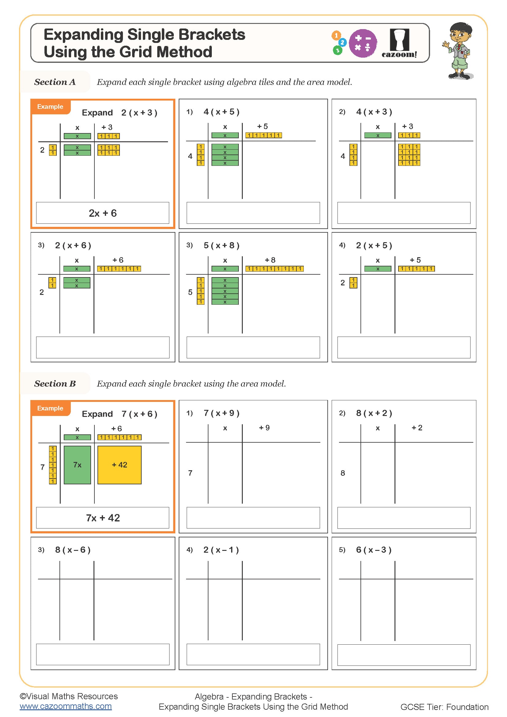 Preview of Expanding Single Brackets - Using the Grid Method