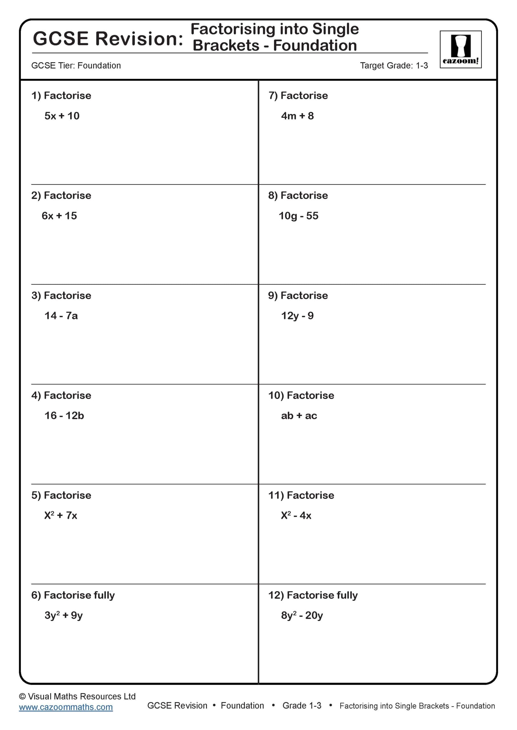 Preview of Factorising into Single Brackets