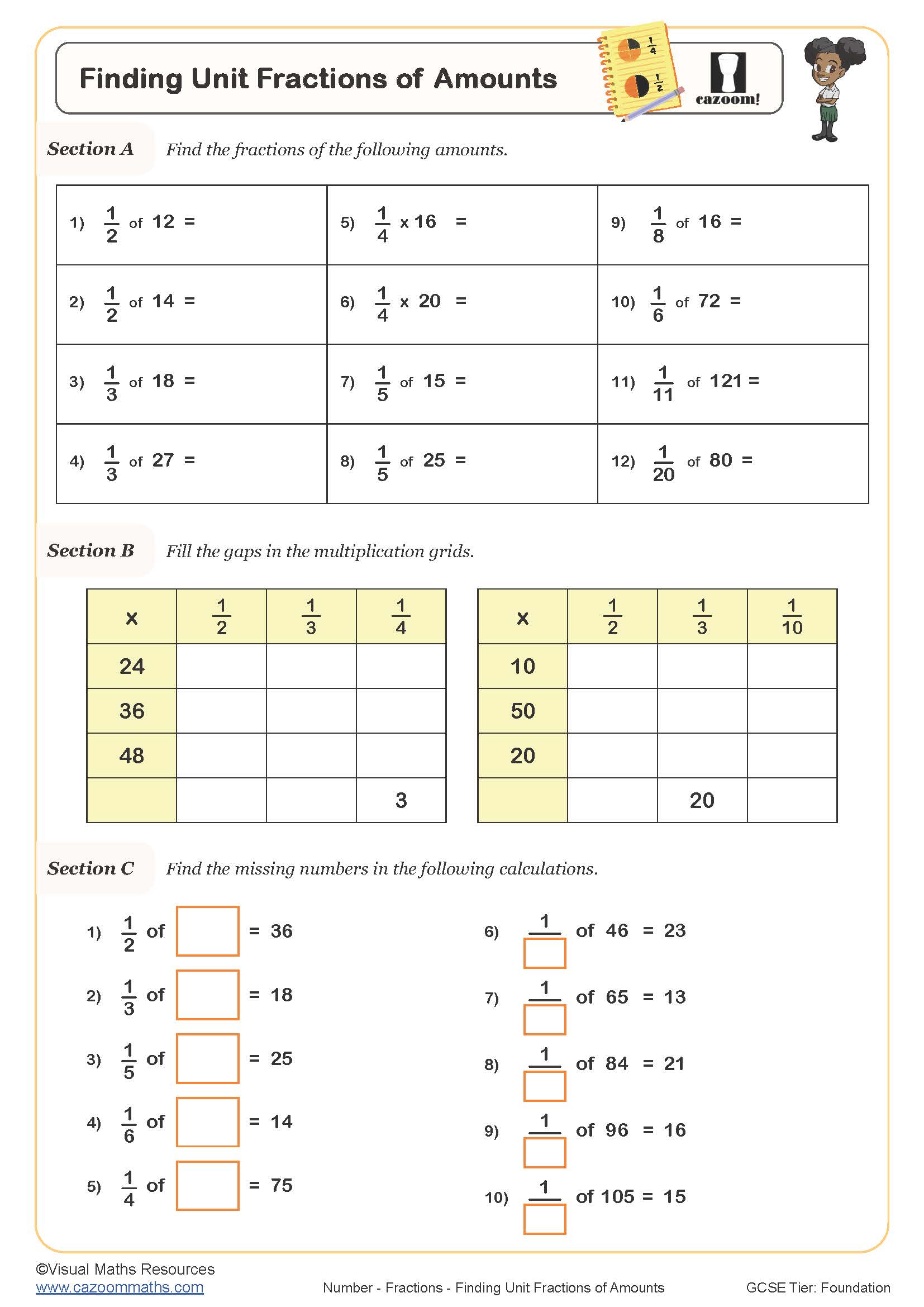 Preview of Finding Unit Fractions of Amounts