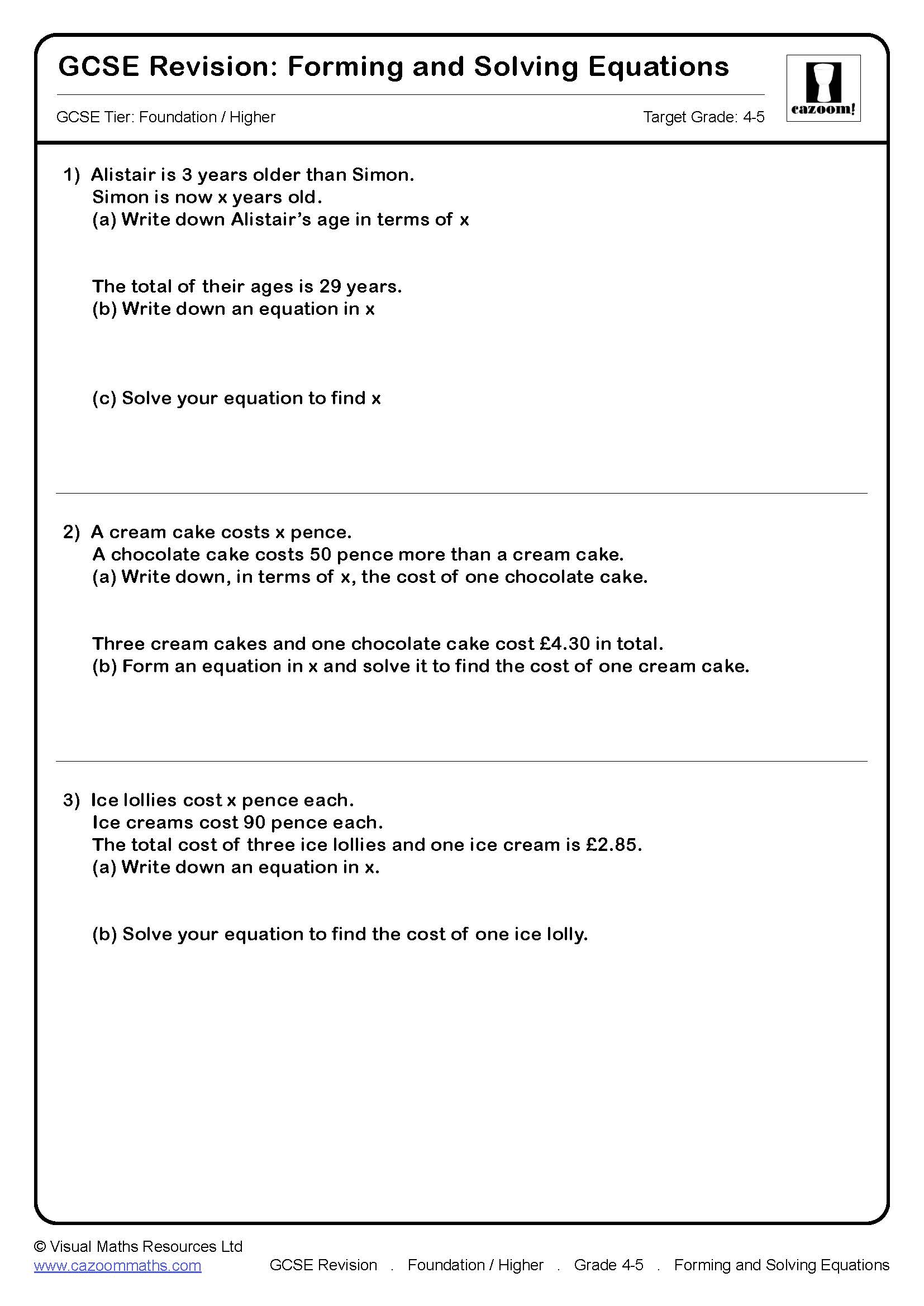 Preview of Forming and Solving Equations