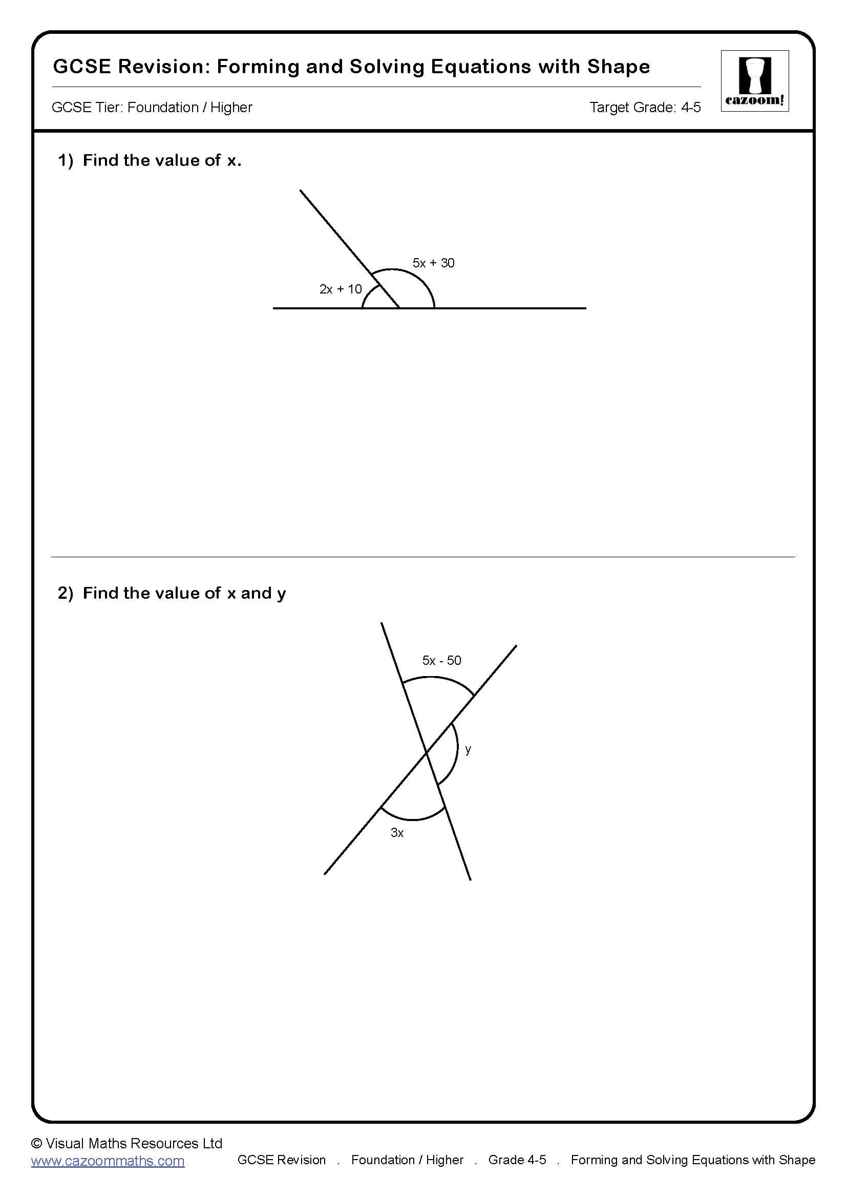 Preview of Forming and Solivng Equations with Shape