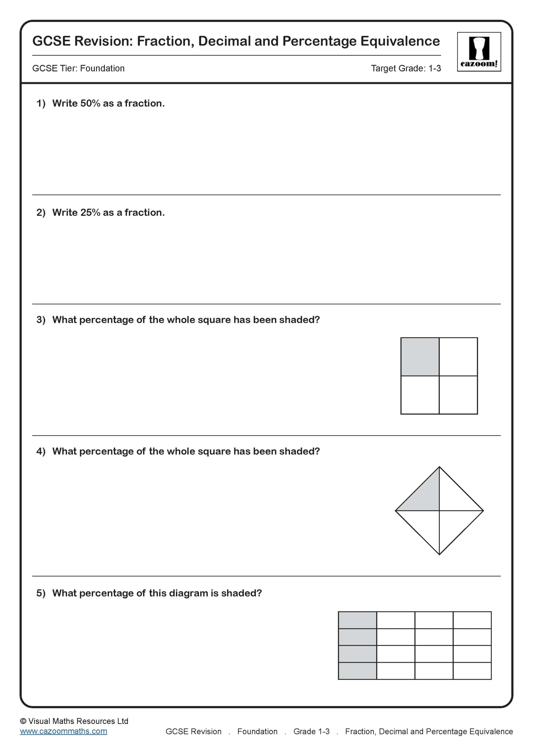 Preview of Fraction, Decimal and Percentage equivalence