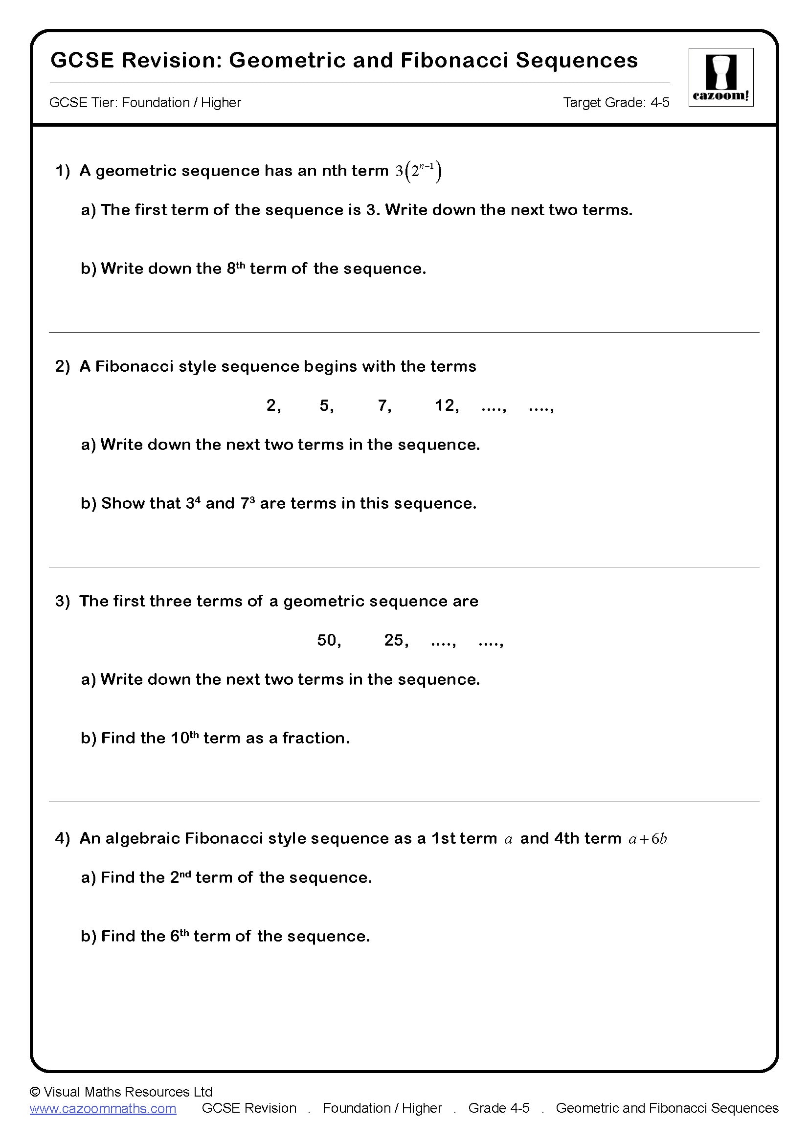Preview of Geometric and Other Sequences