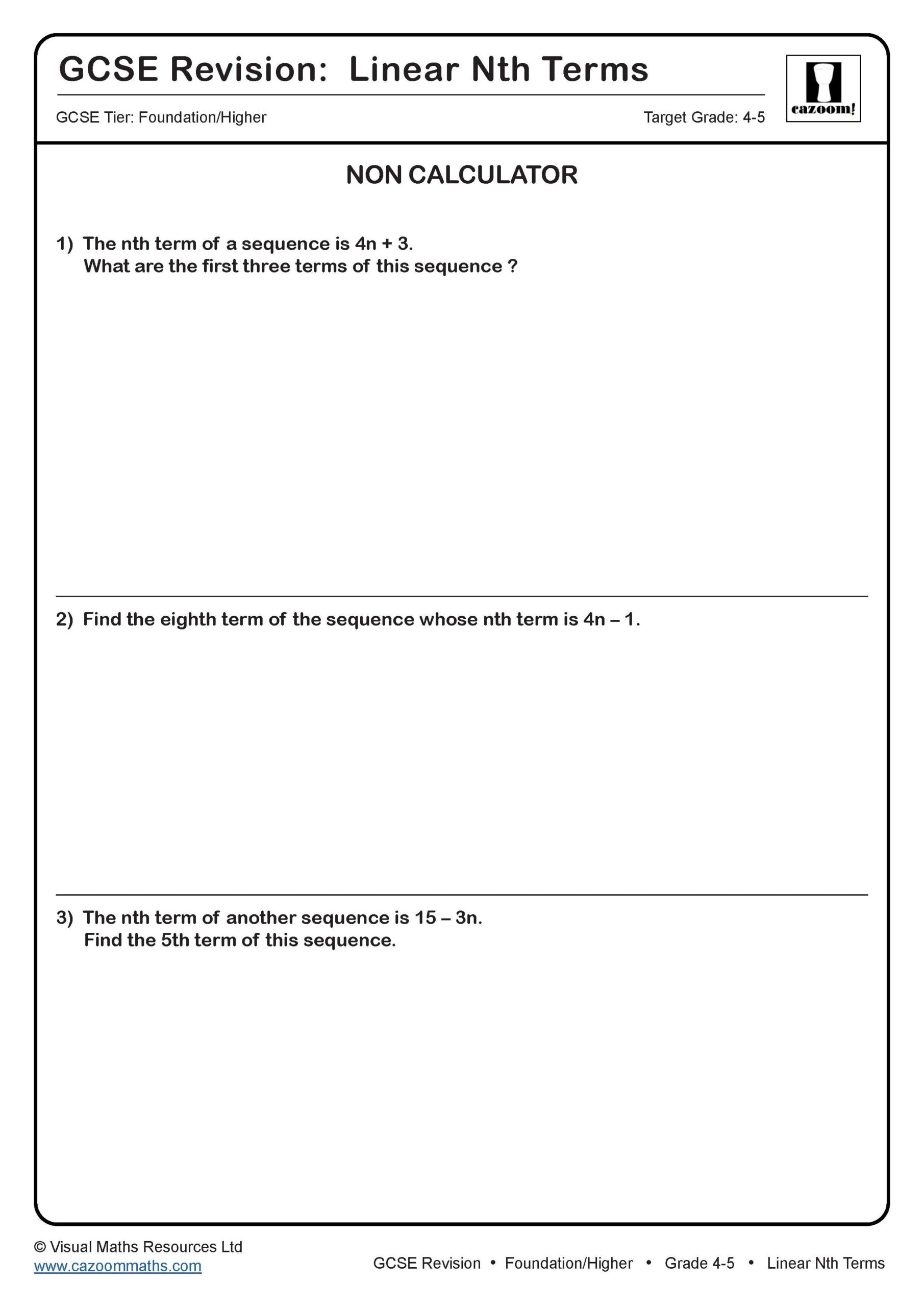 Preview of Linear Nth Terms
