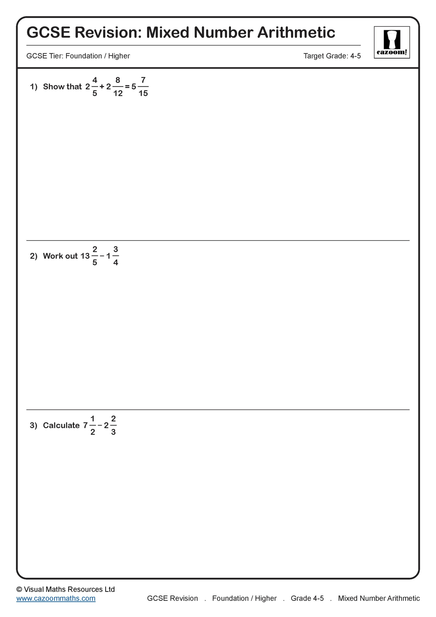 Preview of Mixed Number Arithmetic