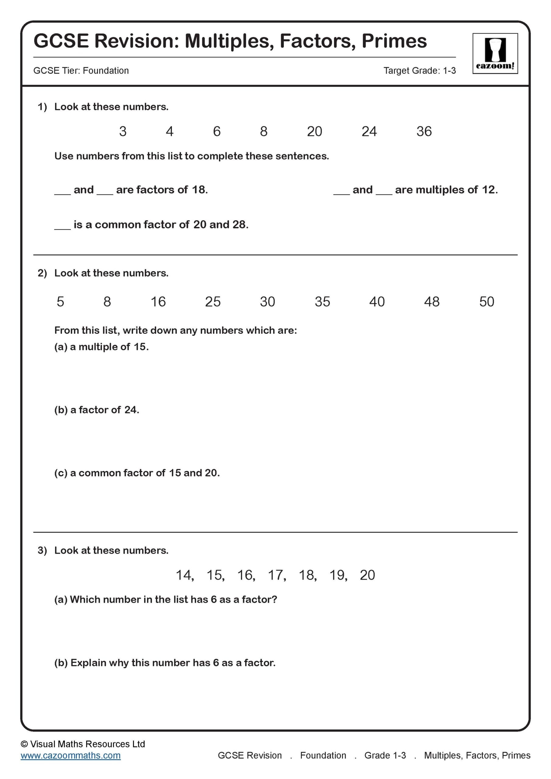 Preview of Multiples, Factors, Primes