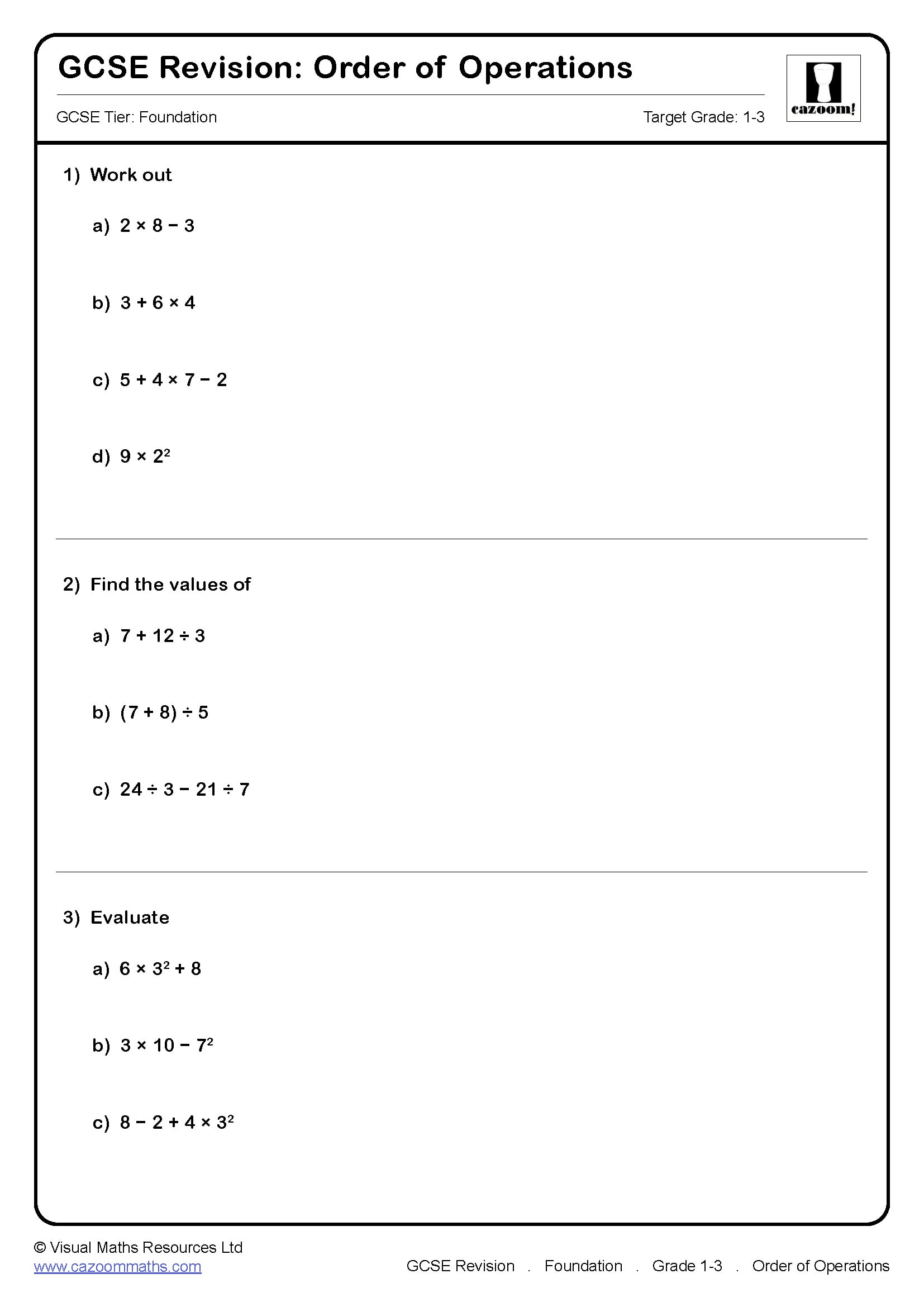 Preview of Order of Operations