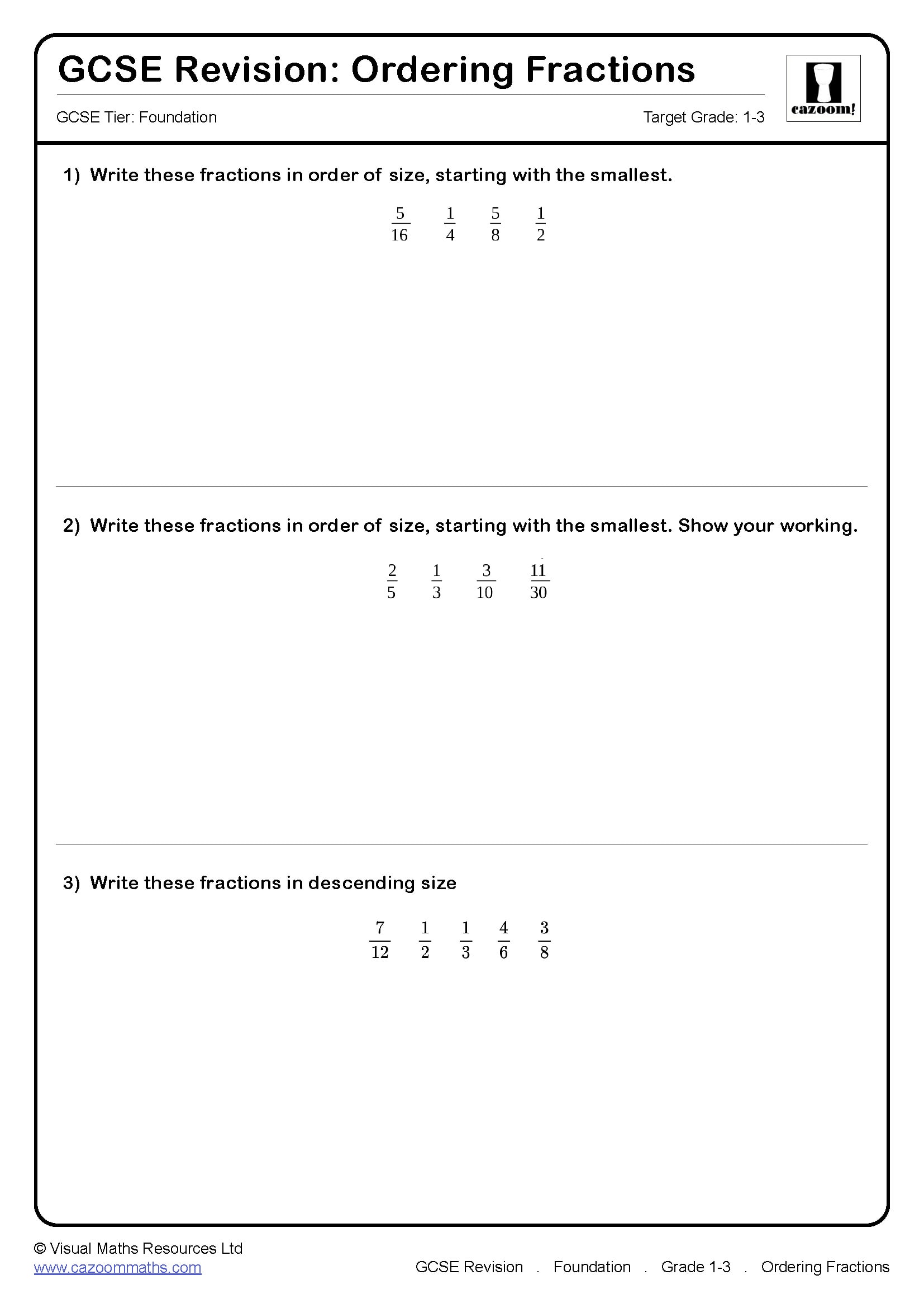 Preview of Ordering Fractions
