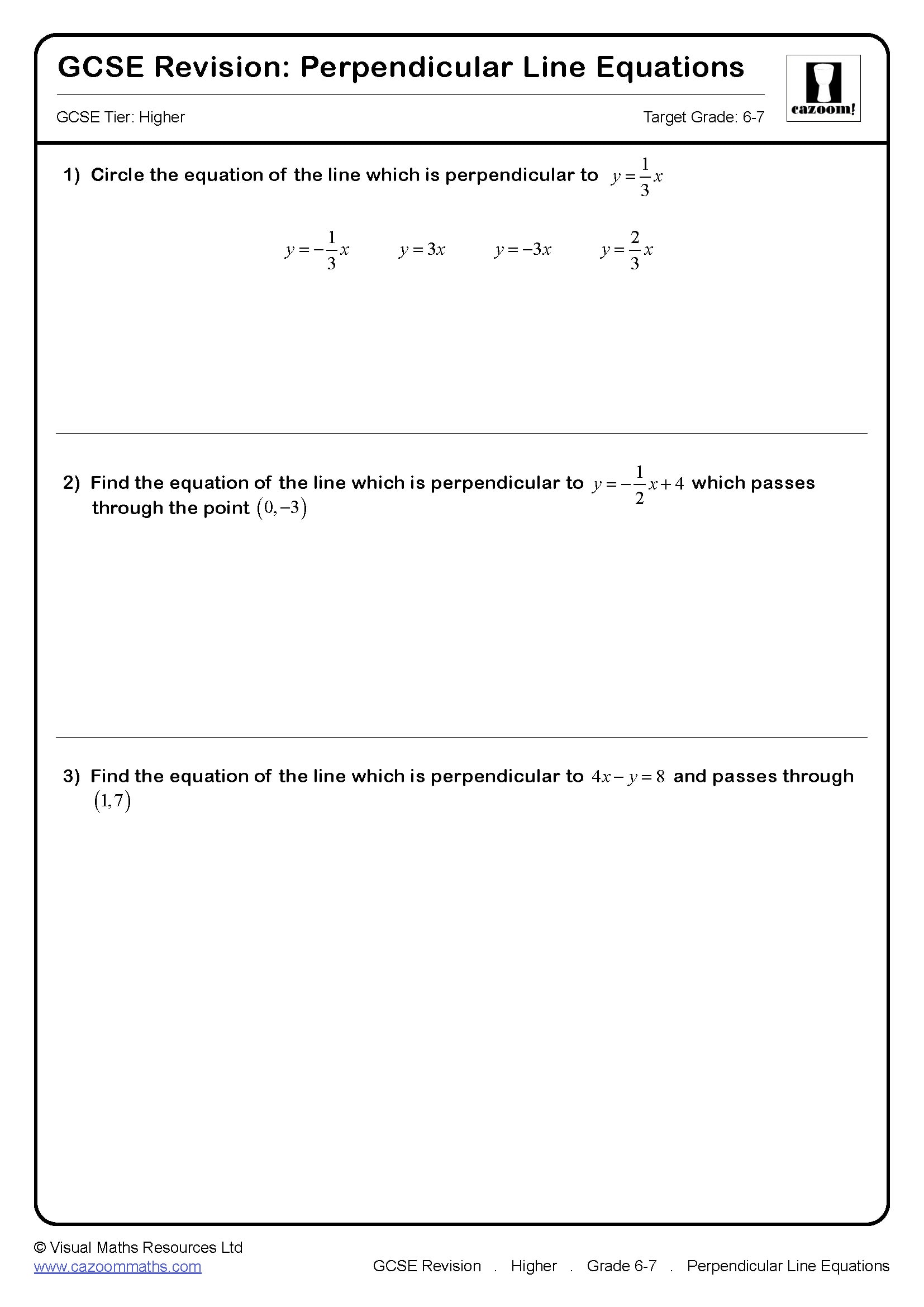 Preview of Perpendicular Line Equations