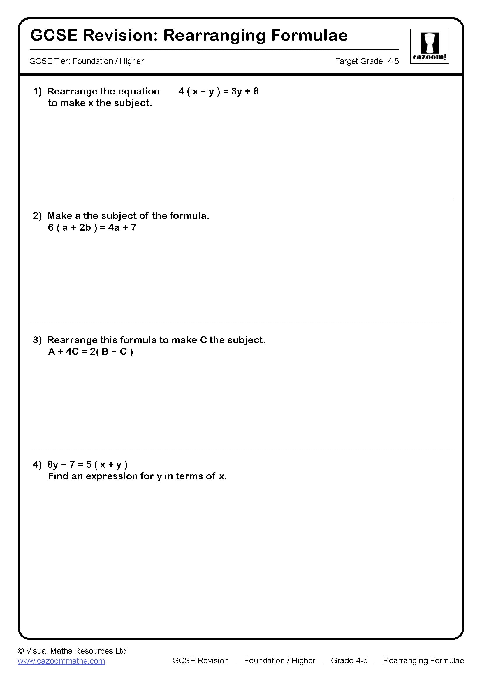Preview of Rearranging Formulae (B)