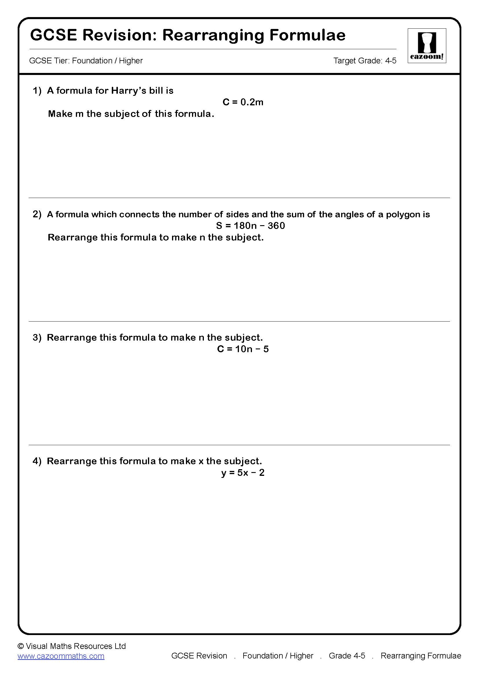 Preview of Rearranging Formulae