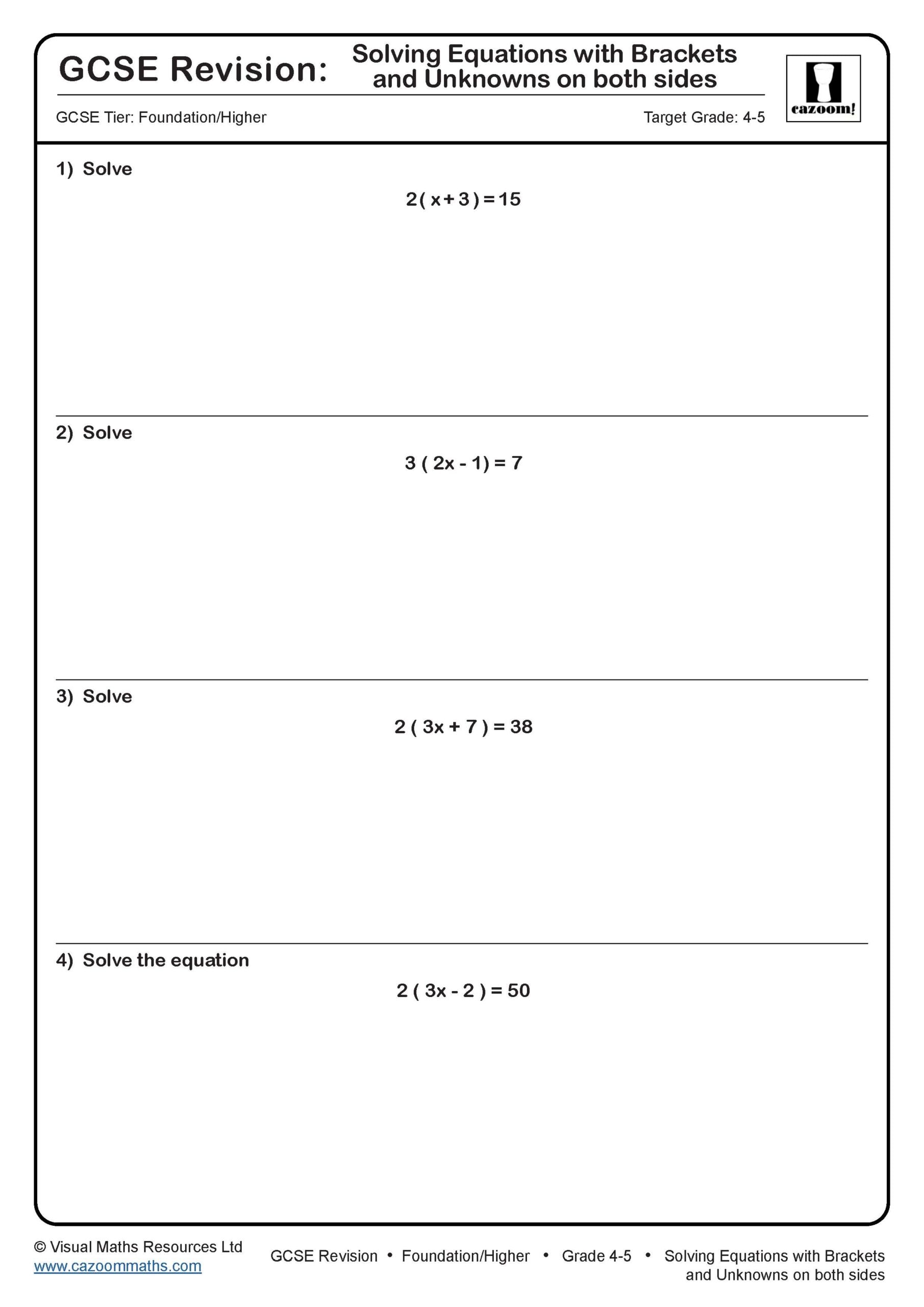 Preview of Solving Equations with Brackets and Unknowns on both sides